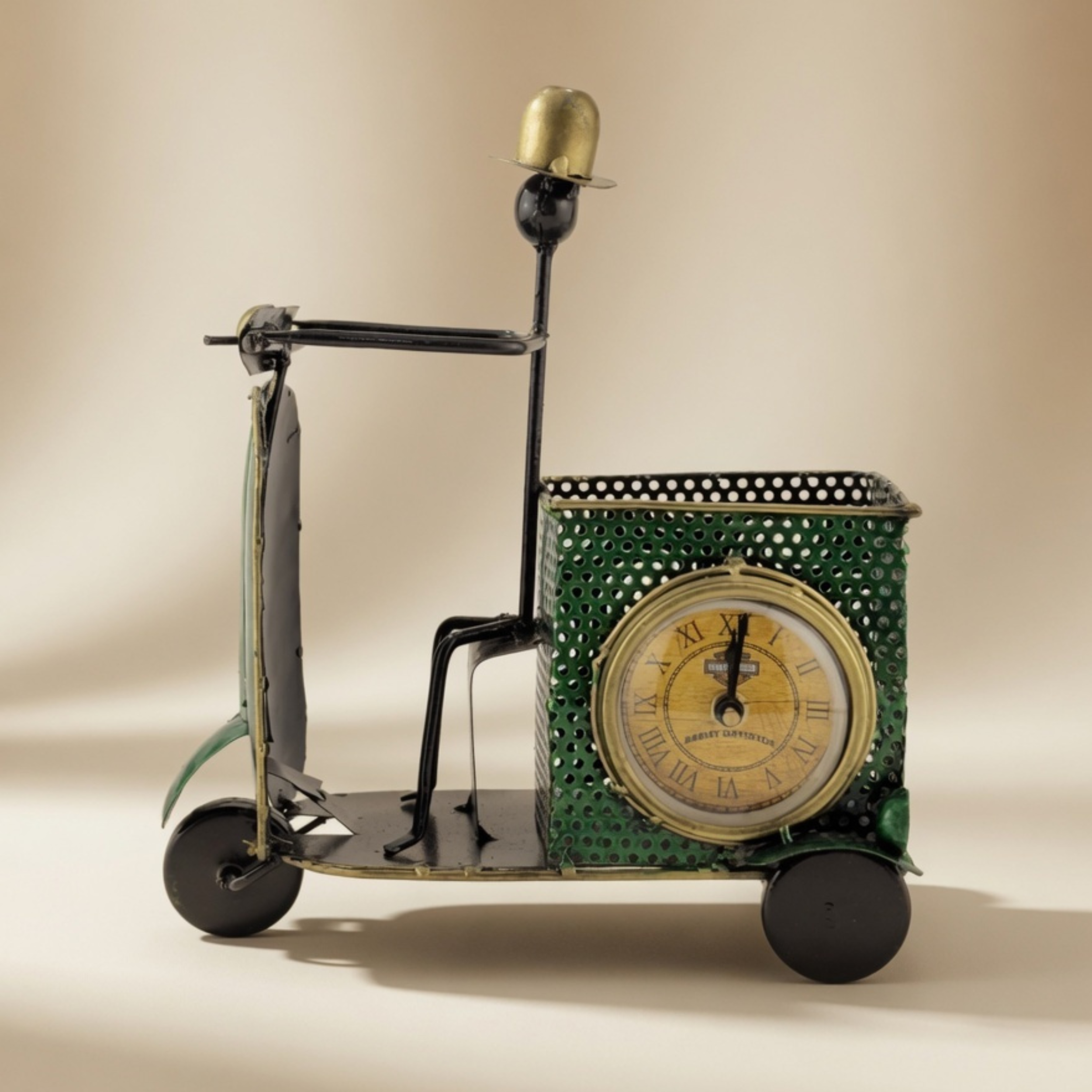 Handmade Metal Scooter Table Clock – Vintage Home Decor