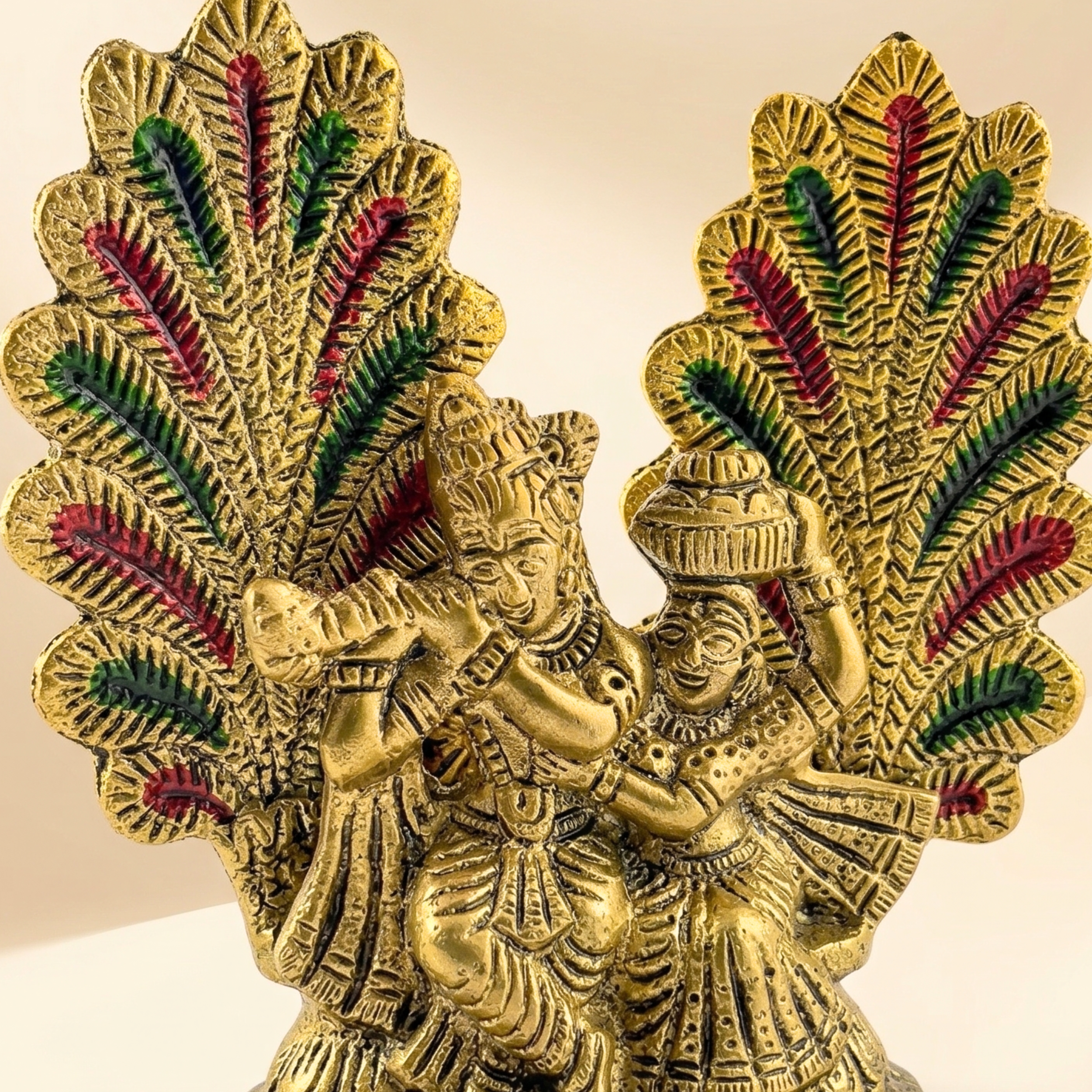 Gulabi Craft Handcrafted Mor Pankh Radha Krishna Idol with Diya – Antique Gold Metal Decor  Premium Gift Item