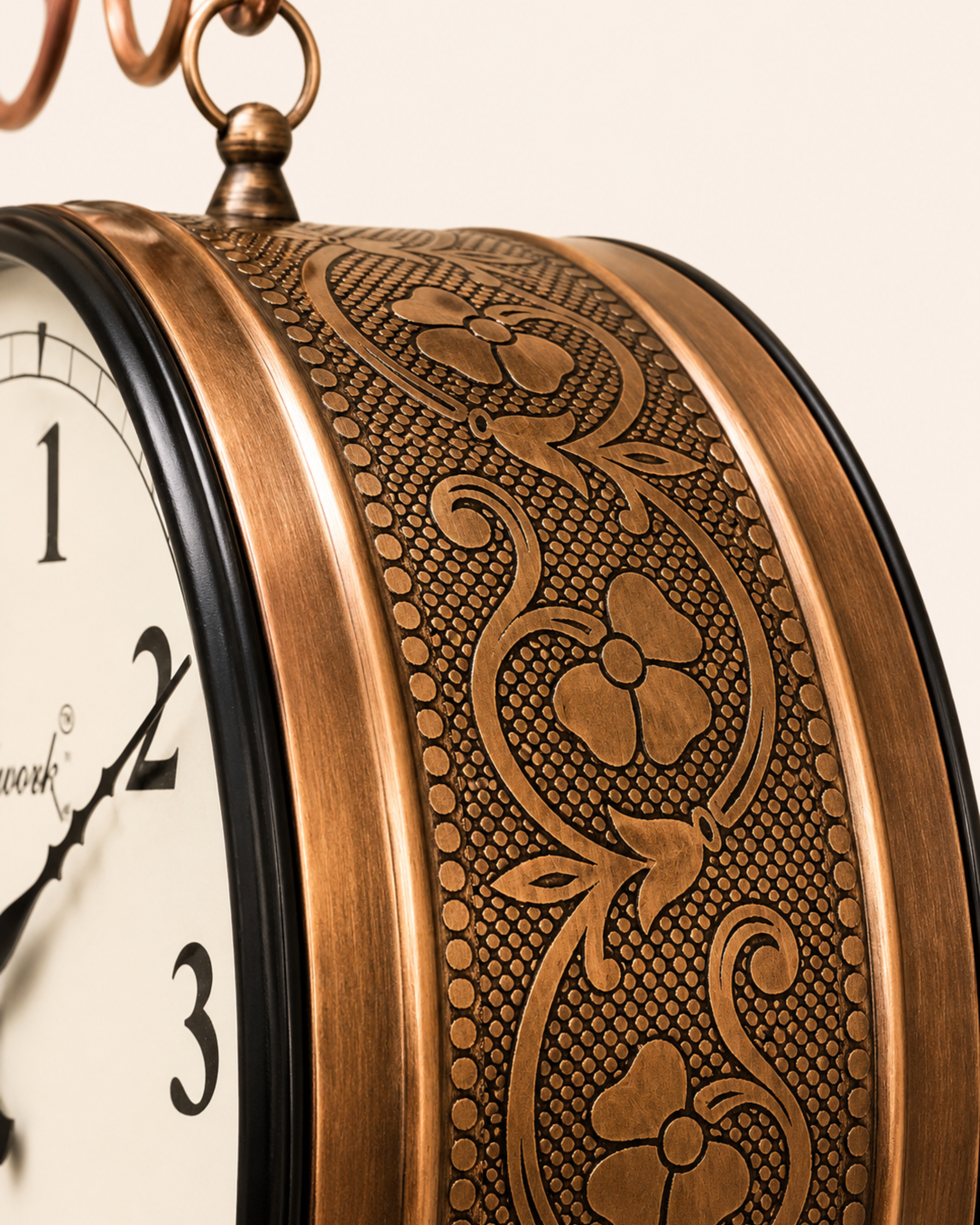 12 Inch Double Face Retro Wall Clock | Antique Embossed Metal Silent Station Clock for Living Room | Gulabi Craft