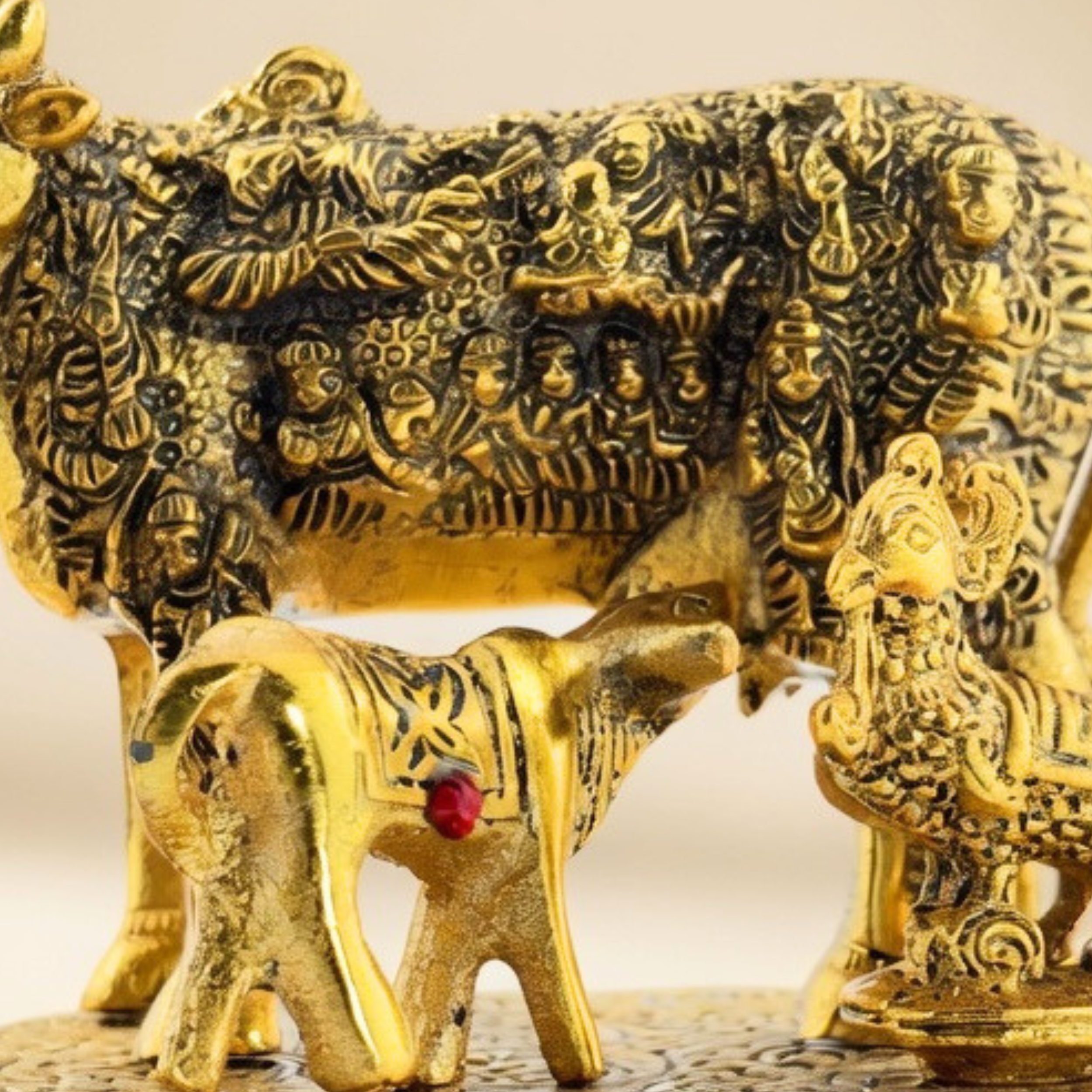 Handcrafted Kamdhenu Cow Idol | Gold Finish Spiritual Vastu Home Decor