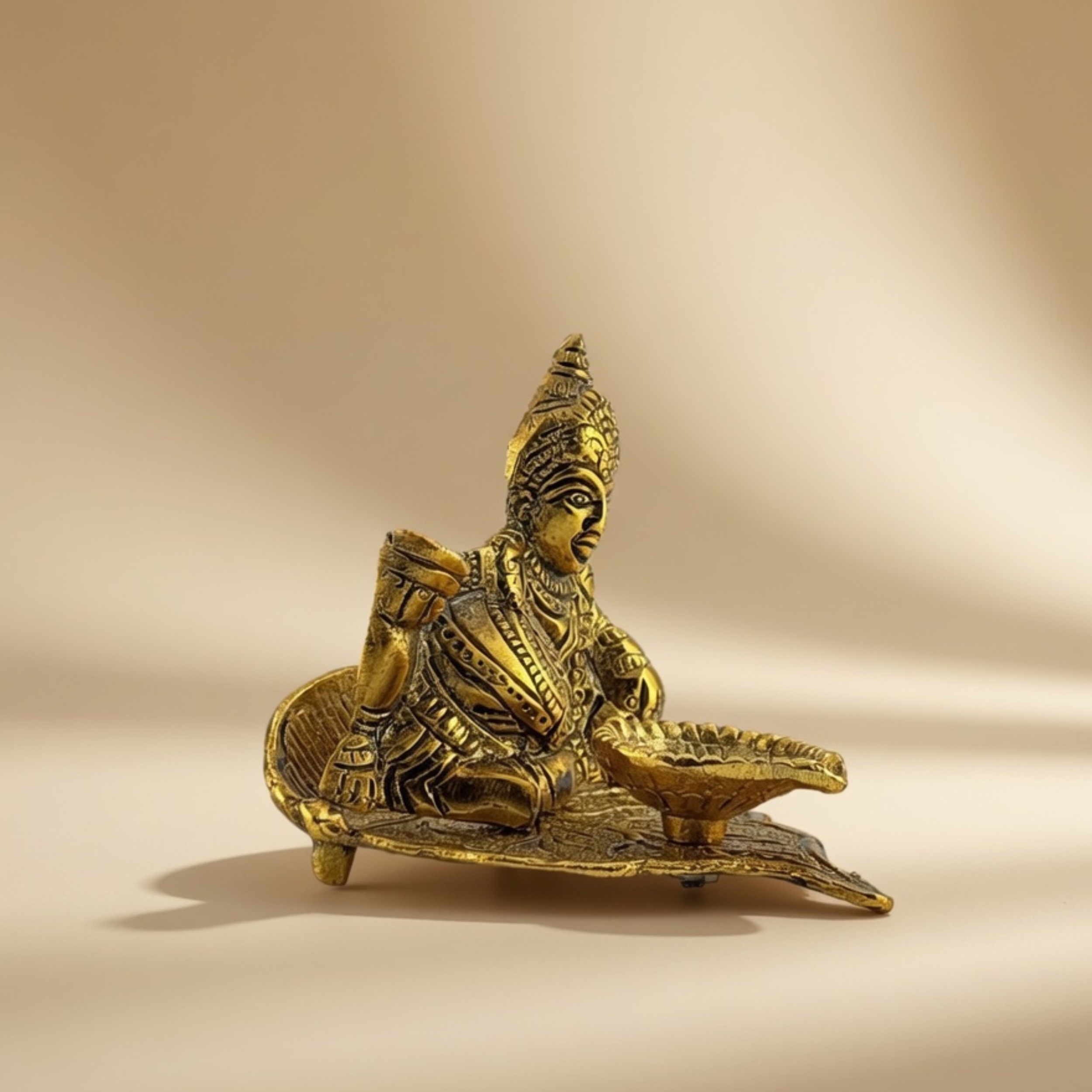 Handcrafted Lord Kuber Deepak – Antique Gold Metal Diya for Pooja Room Decor & Festive Gifting |Gulabi Craft