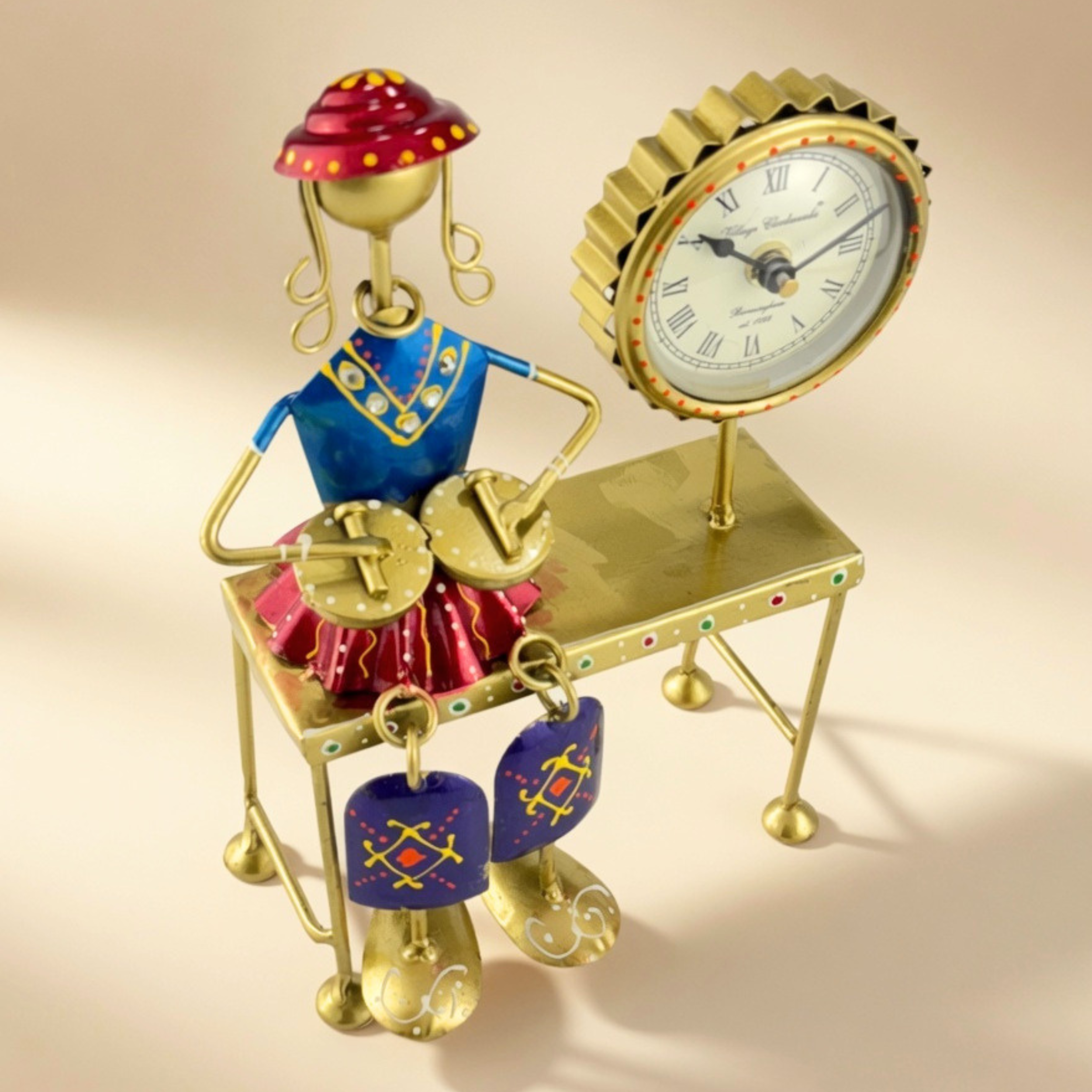 Handmade Musician Lady Table Clock – Vintage Metal Desk Decor Showpiece