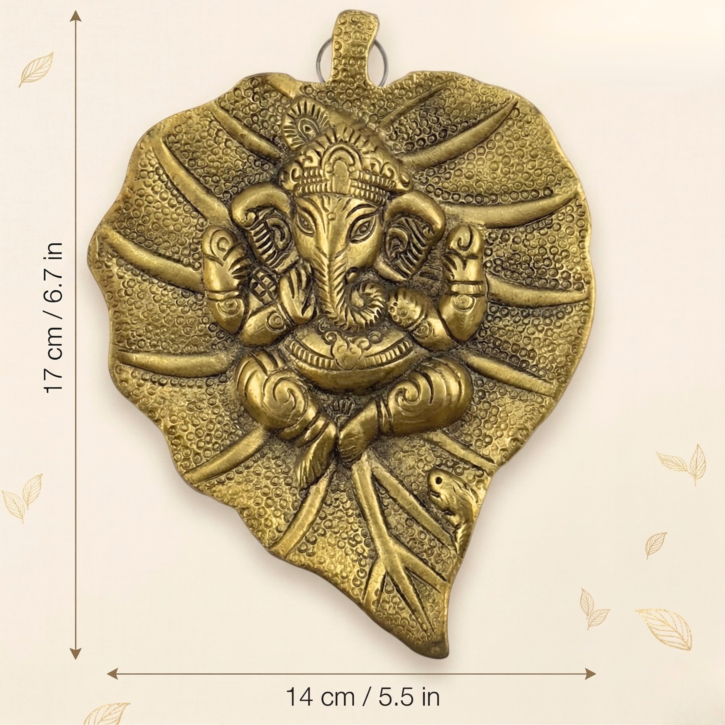 Gulabi Craft Handcrafted Metal Patta Ganesha Wall Hanging – Golden Leaf Idol for Home Decor &amp; Gifting