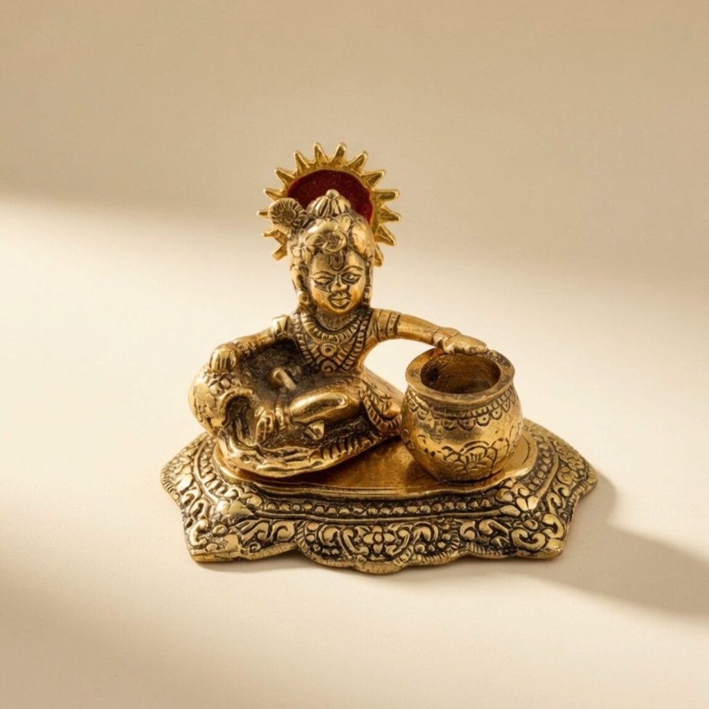 Handcrafted Matka Gopal Idol – Antique Gold Laddu Gopal Krishna for Pooja Room &Premium Gifting | Gulabi Craft