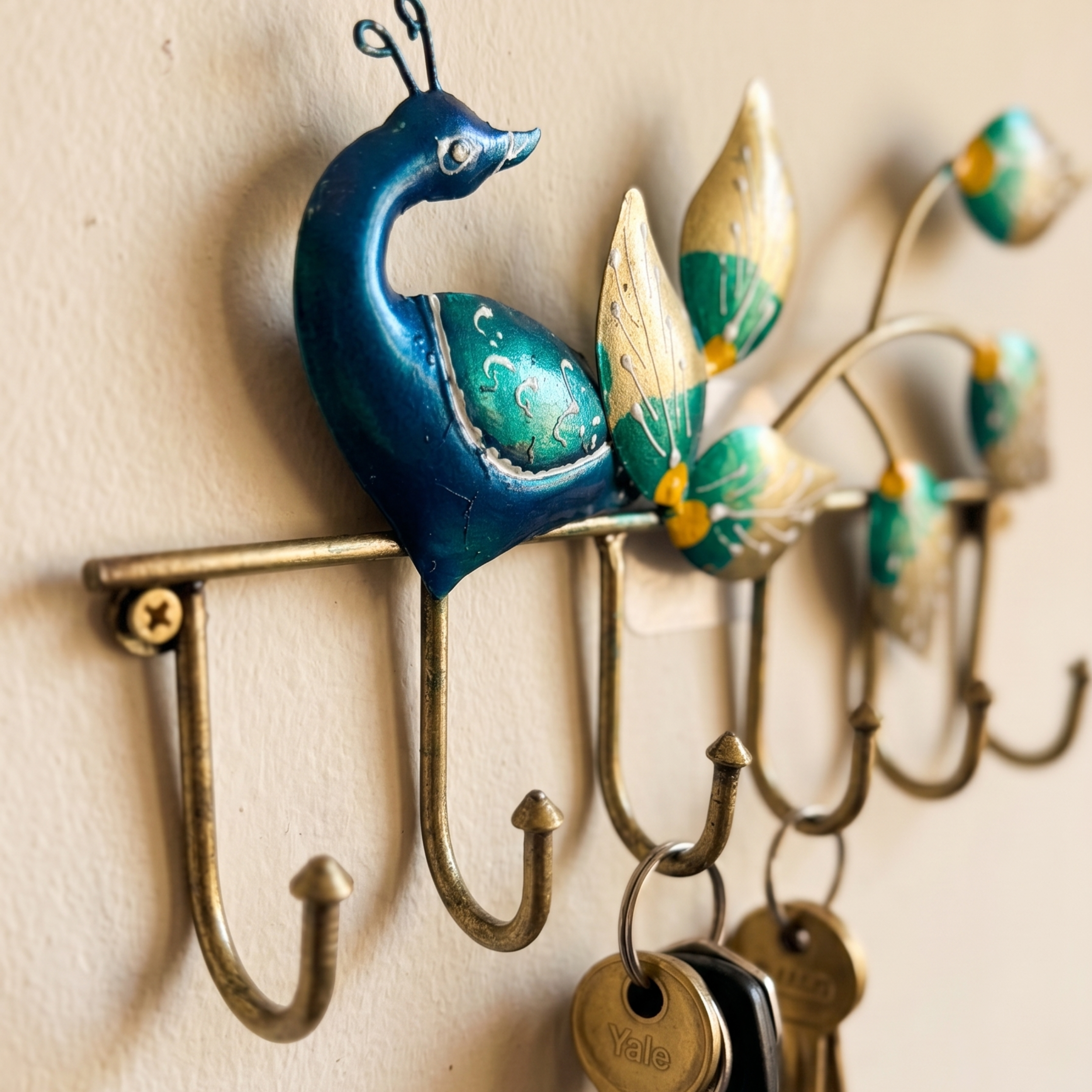 Handcrafted Peacock Key Holder – Metal Wall Hook for Entryway Decor & Premium Gifting | Gulabi Craft