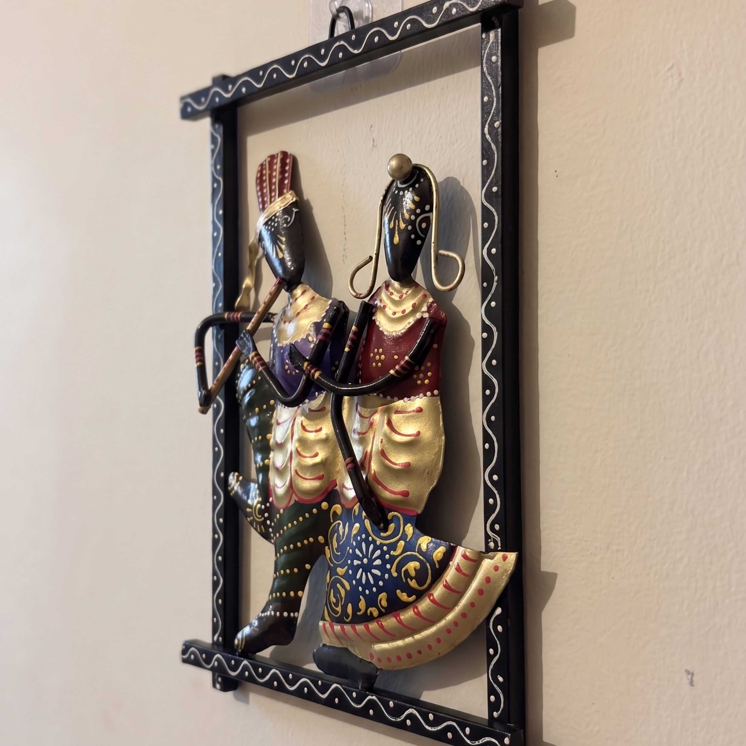 Handcrafted Radha Krishna Wall Frame – Tribal Metal Wall Art for Home Decor & Gifting | Gulabi Craft