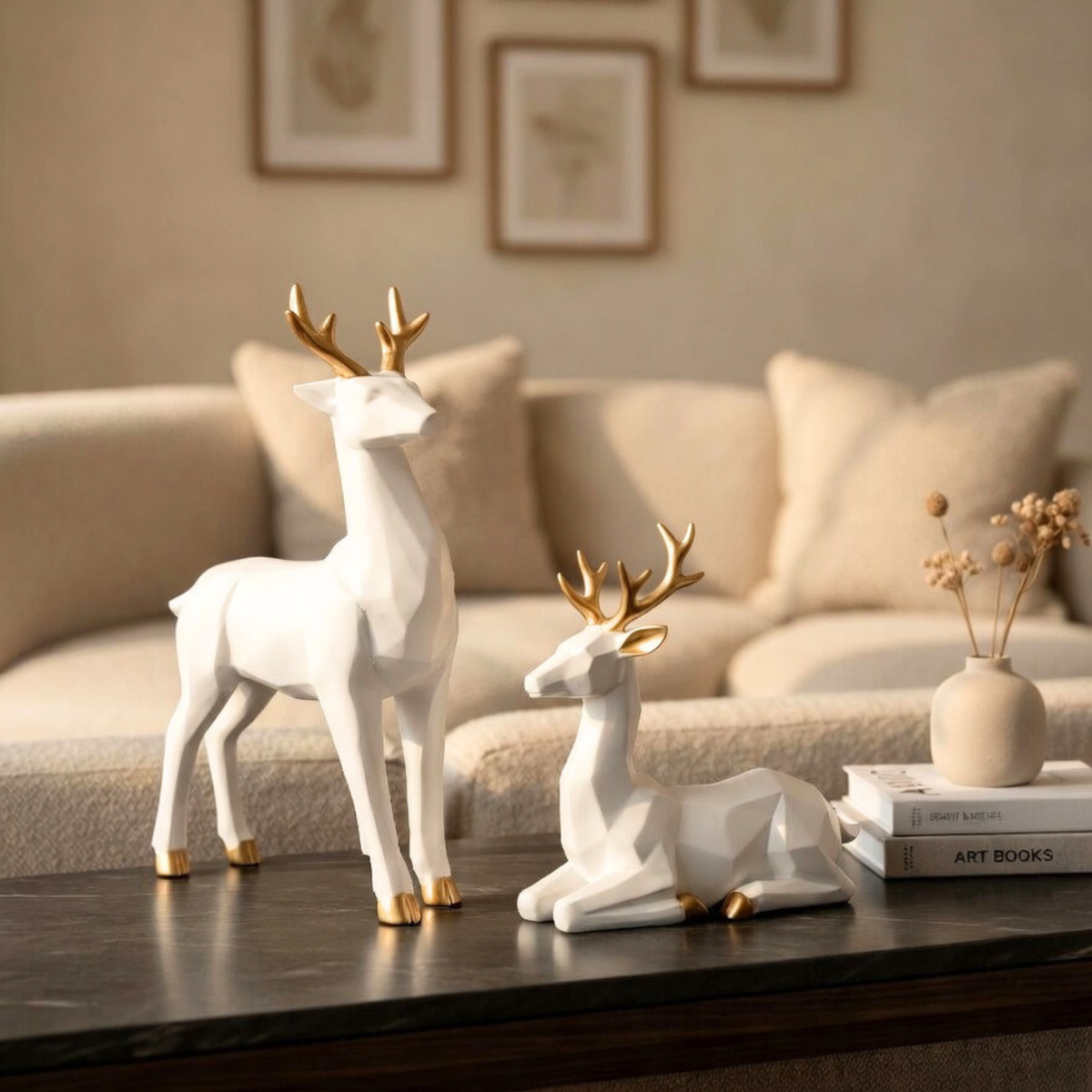 Modern White & Gold Deer Figurine Set – Luxury Home Decor Accent