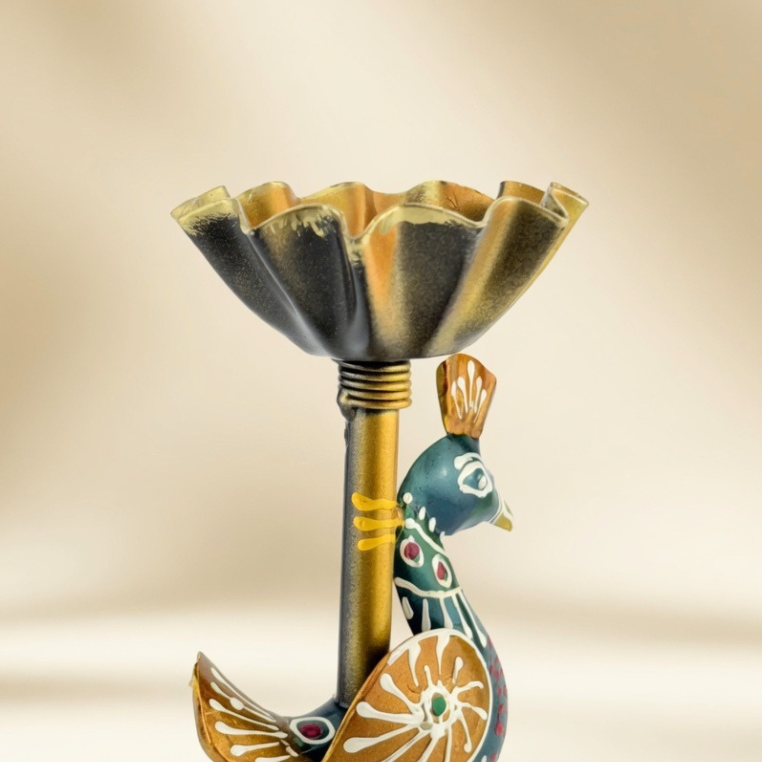Handcrafted Peacock Triple T-Light Candle Holder for Home Decor & Festive Gifting | Gulabi Craft