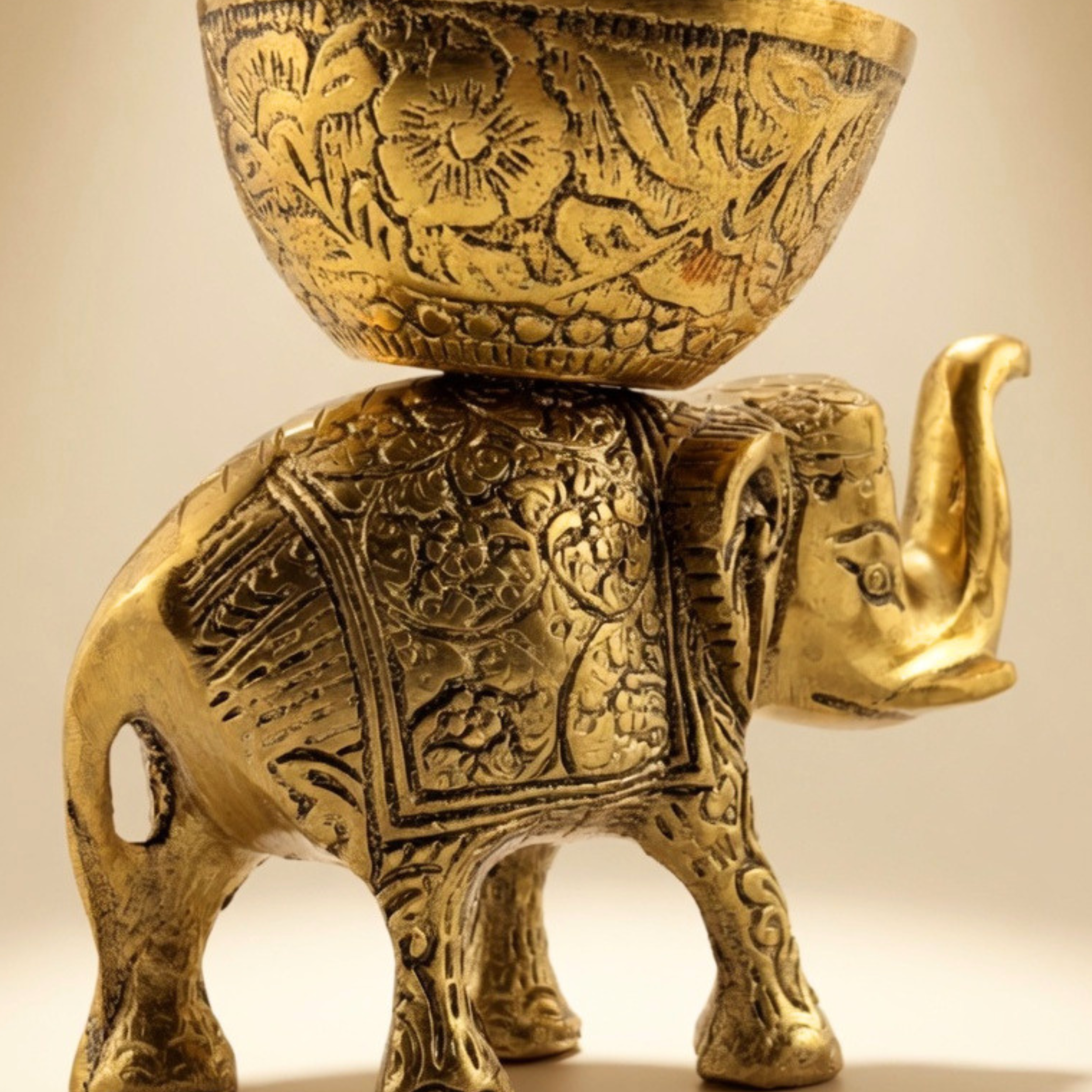 Gulabi Craft Handcrafted Golden Elephant Serving Bowl – Premium Metal Dry Fruit Holder & Royal Table Decor