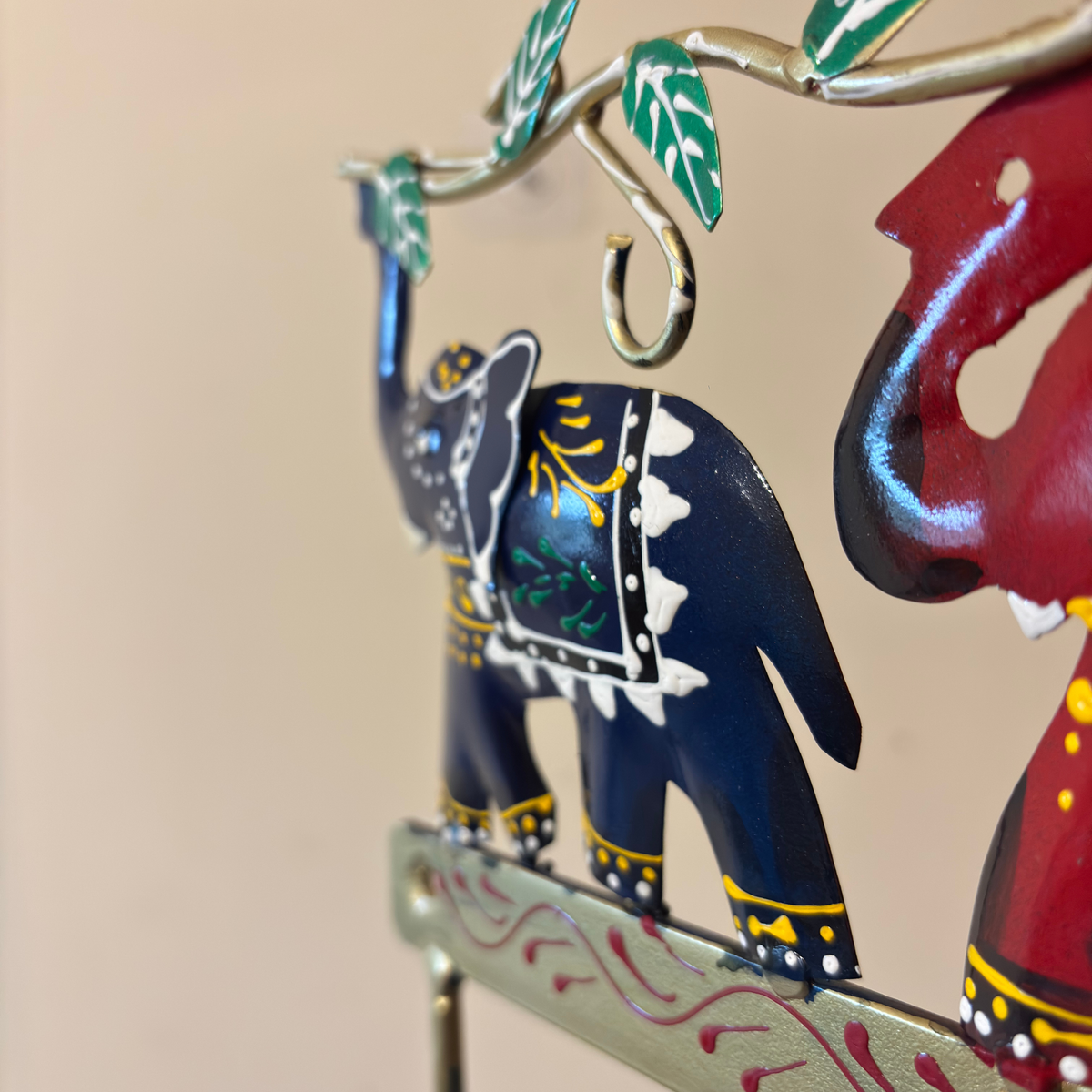 Handcrafted 3 Elephant Key Holder – Colorful Metal Wall Hook for Entryway Decor & Vastu Gifting | Gulabi Craft
