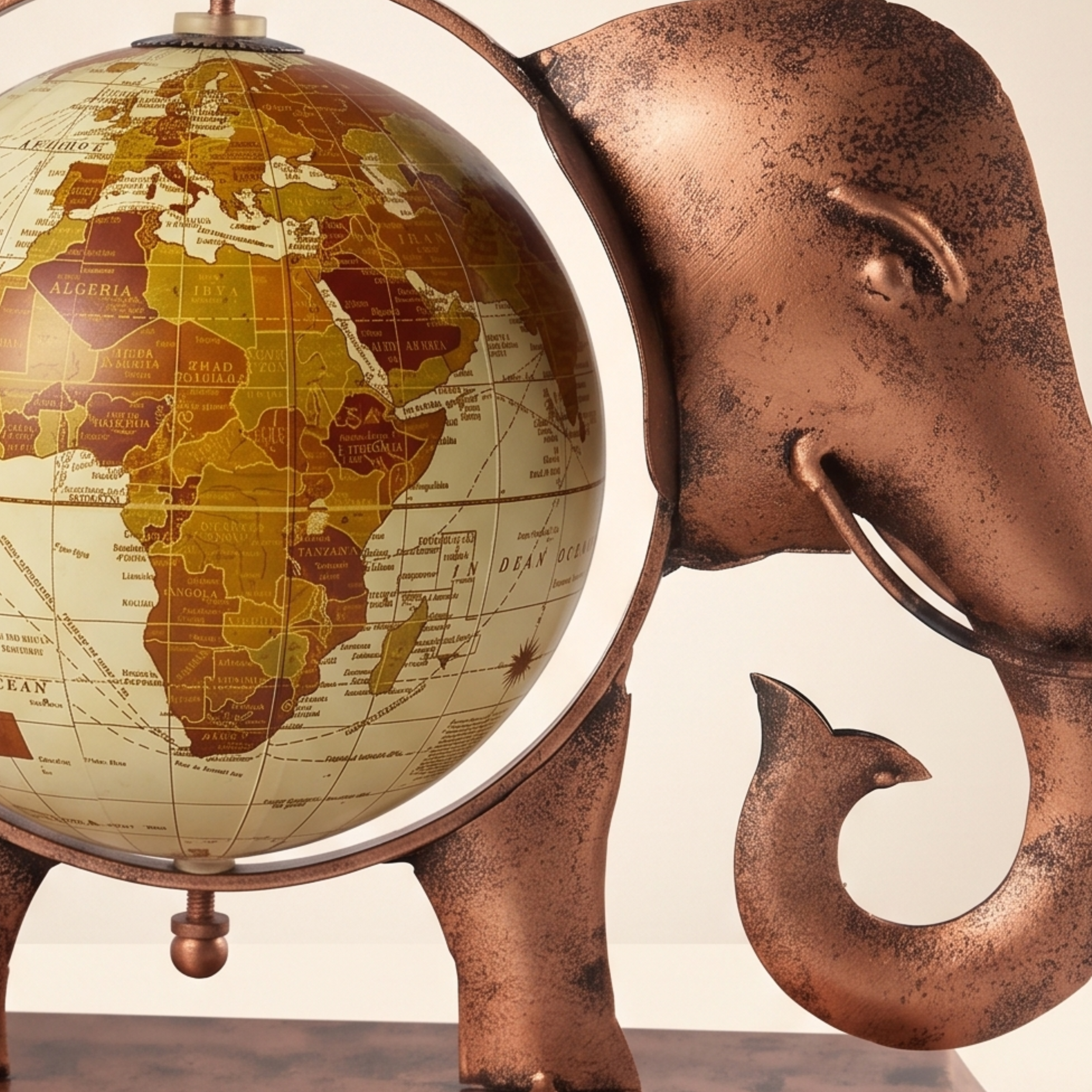 Antique Elephant Globe Showpiece – Handcrafted Metal Table Decor for Office Desk & Gifting | Gulabi Craft