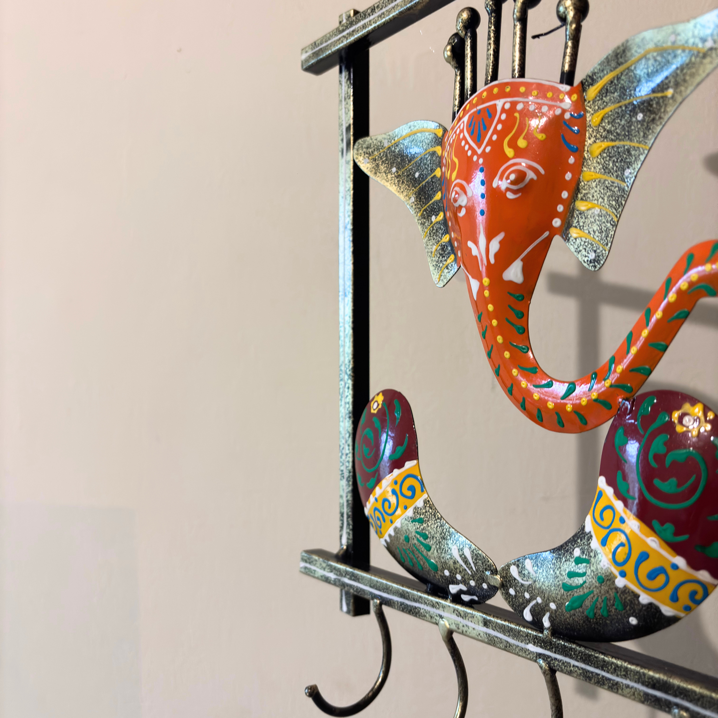 Handcrafted Ganesha Frame Key Holder – Antique Metal Wall Hook for Vastu Decor & Gifting | Gulabi Craft