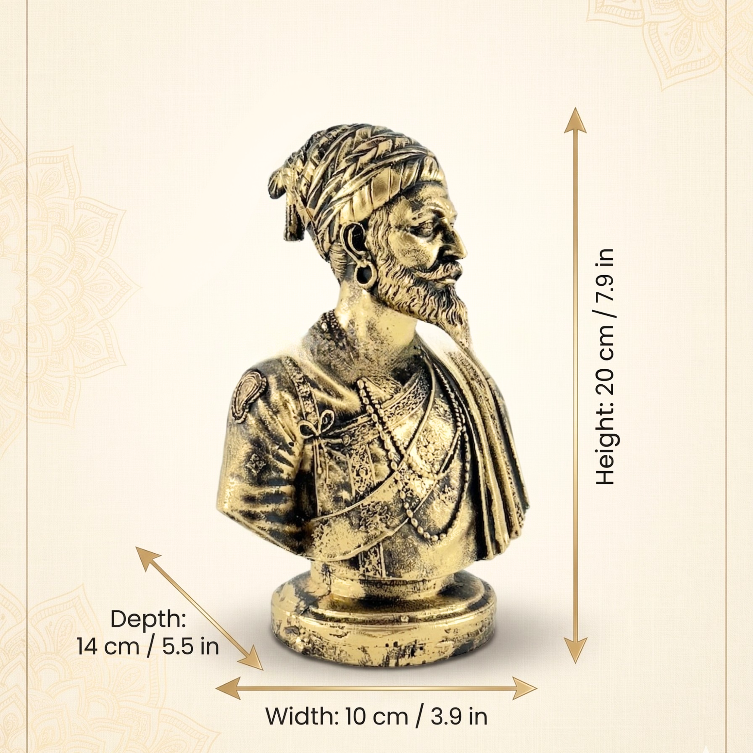 Chhatrapati Shivaji Maharaj Bust Statue Antique Gold Handcrafted&nbsp; Home Decor | Gulabi Craft