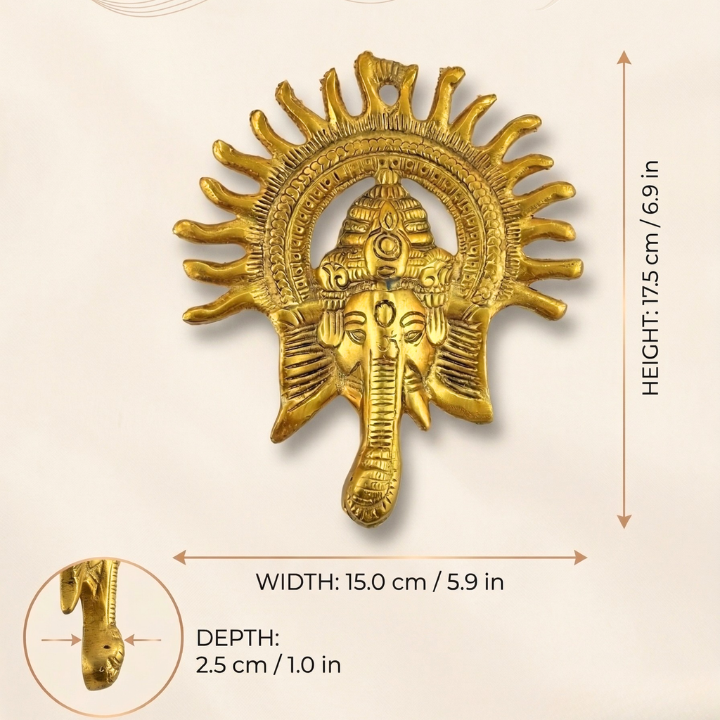 Ganesha Wall Decor with Sun Design | Handcrafted Spiritual Wall Hanging