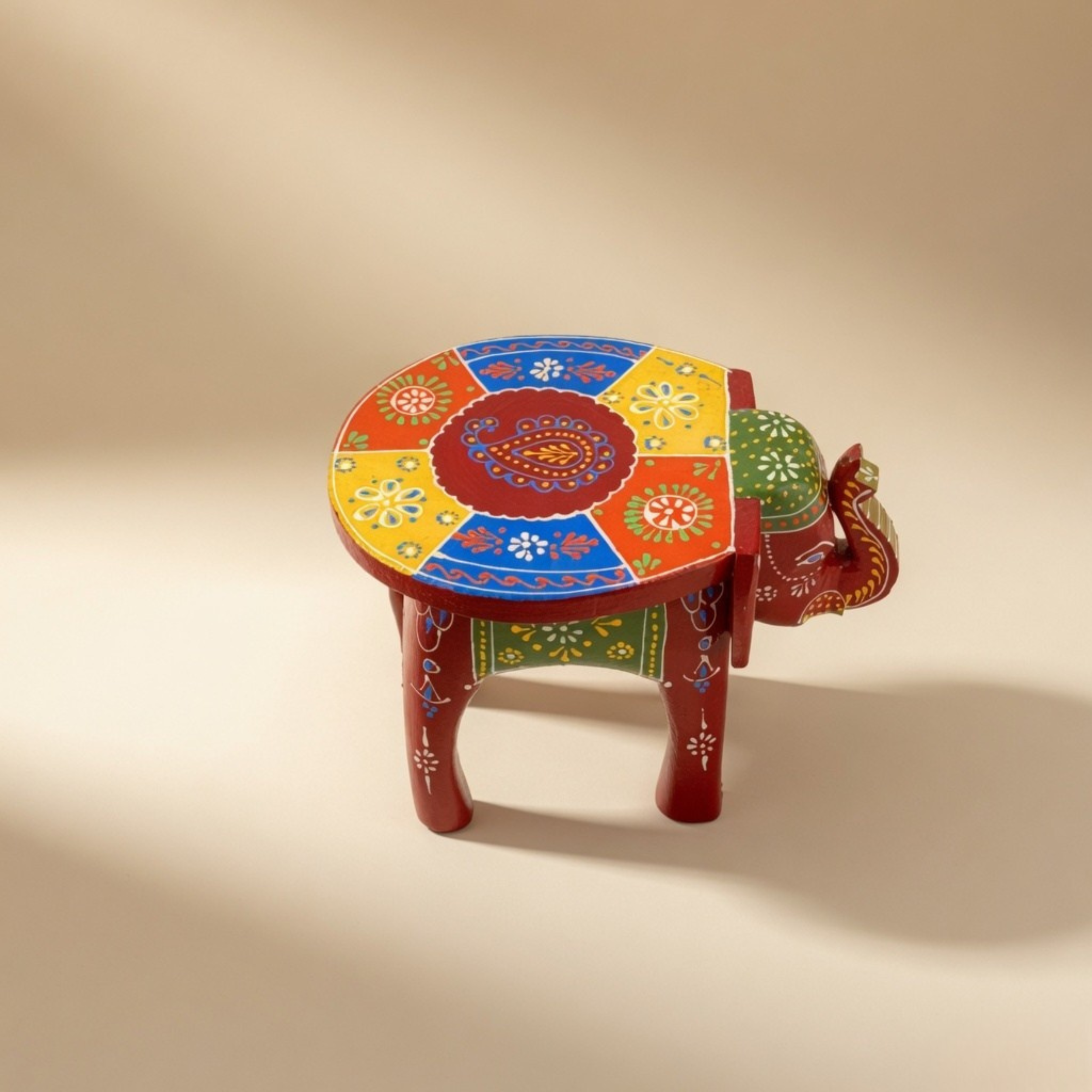 Gulabi Craft Handcrafted Red Wooden Elephant Stool (6-Inch) – Traditional Indian Hand-Painted Table Decor & Festive Gift Item