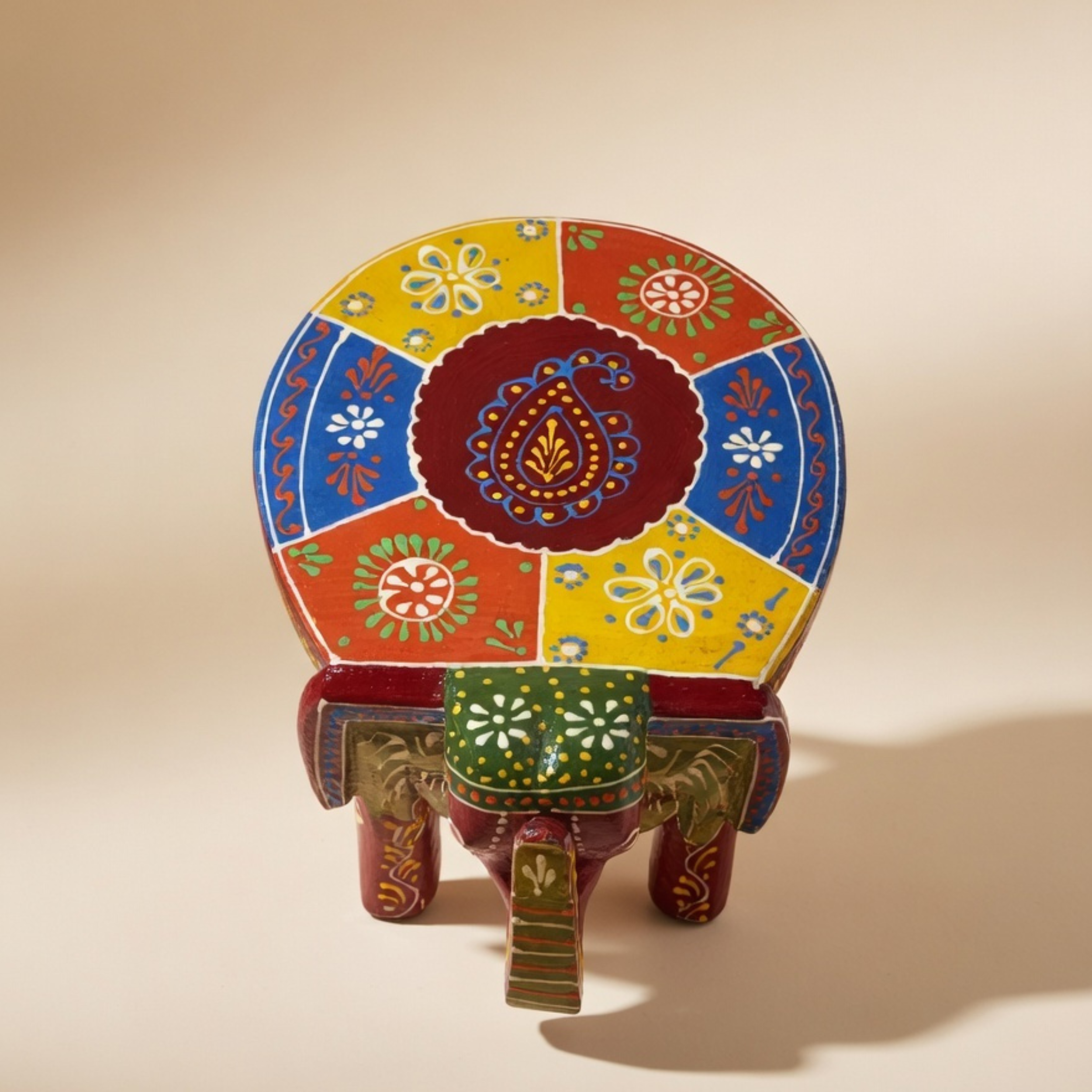 Gulabi Craft Premium Red Wooden Elephant Stool (8-Inch) – Hand-Painted Traditional Accent Table &amp; Home Decor
