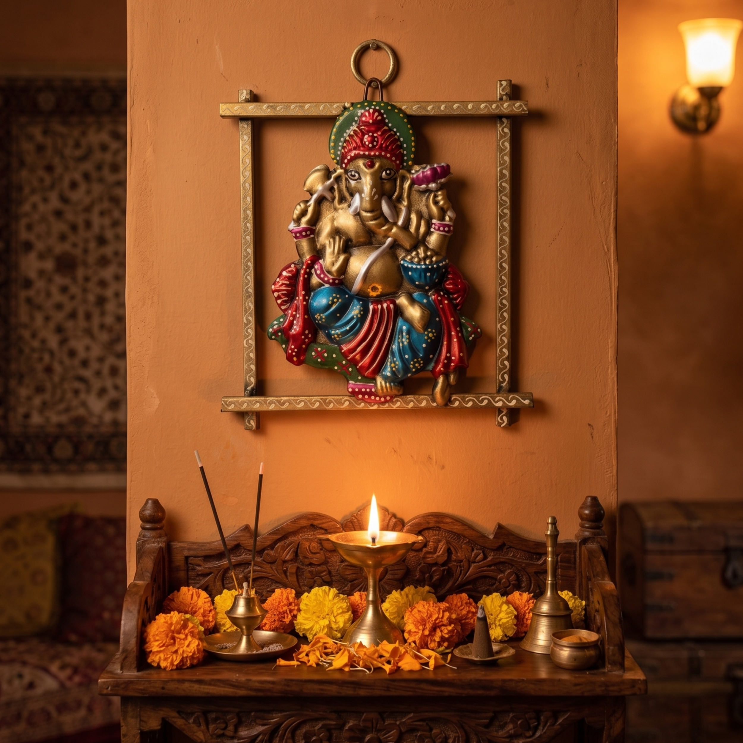 Handcrafted Ganesha Wall Frame – Metal Lord Ganesh Art for Pooja Room, Home Decor & Gifting | Gulabi Craft