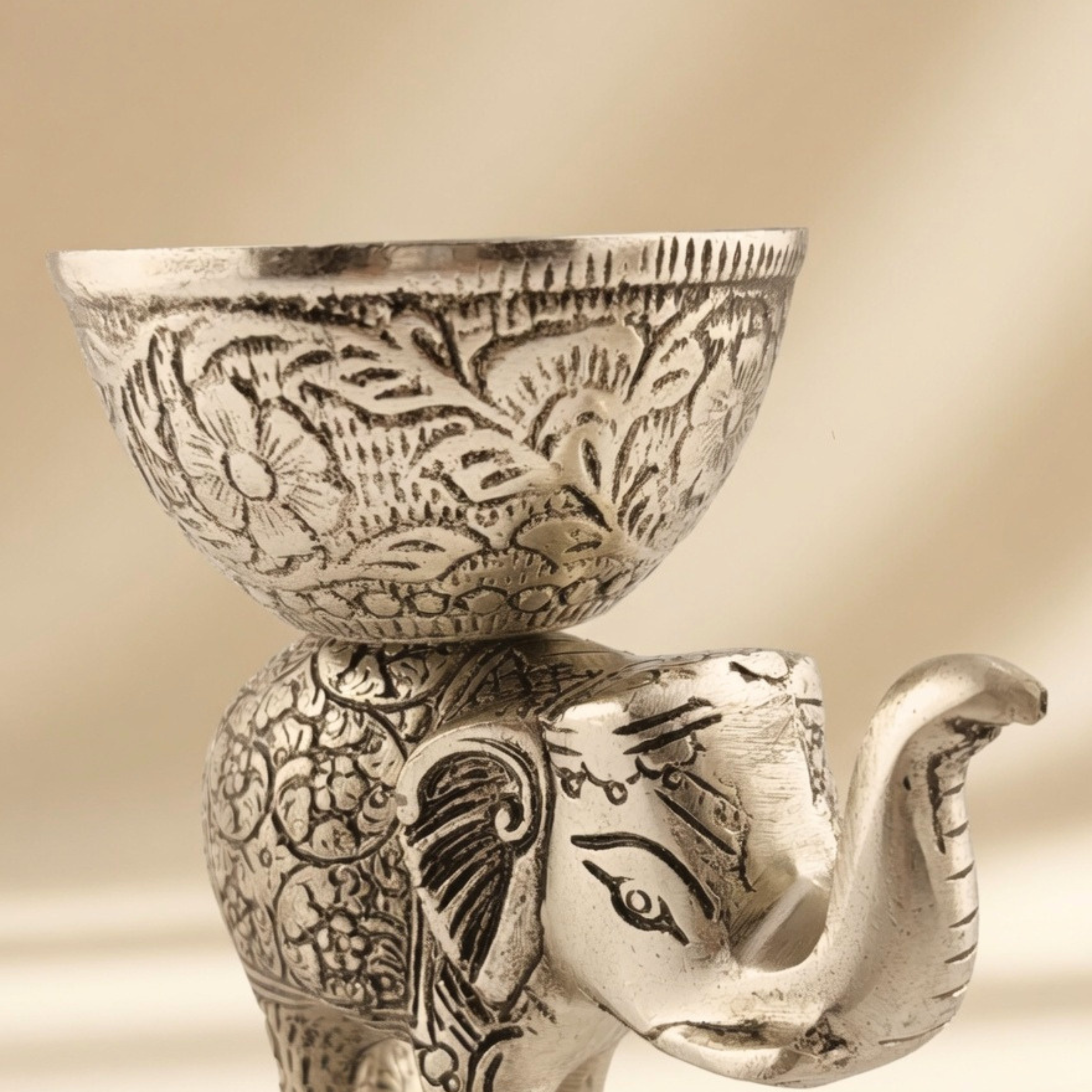 Handcrafted Silver Elephant Dry Fruit Bowl Set – Antique Serving Set for Table Decor & Premium Gifting | Gulabi Craft