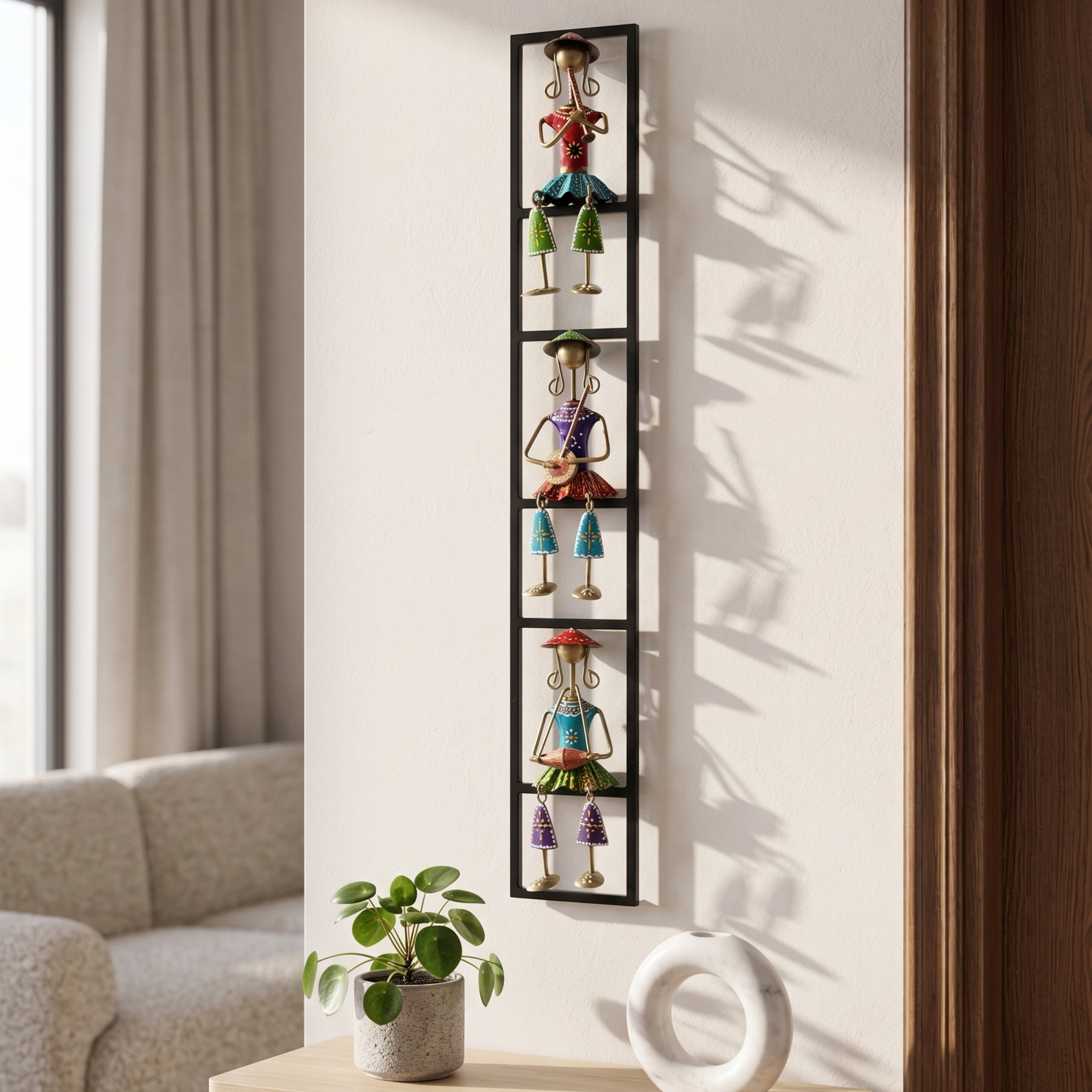 Handcrafted Rajasthani Musician Jhula Frame – Colorful Metal Wall Art Decor for Living Room | Gulabi Craft