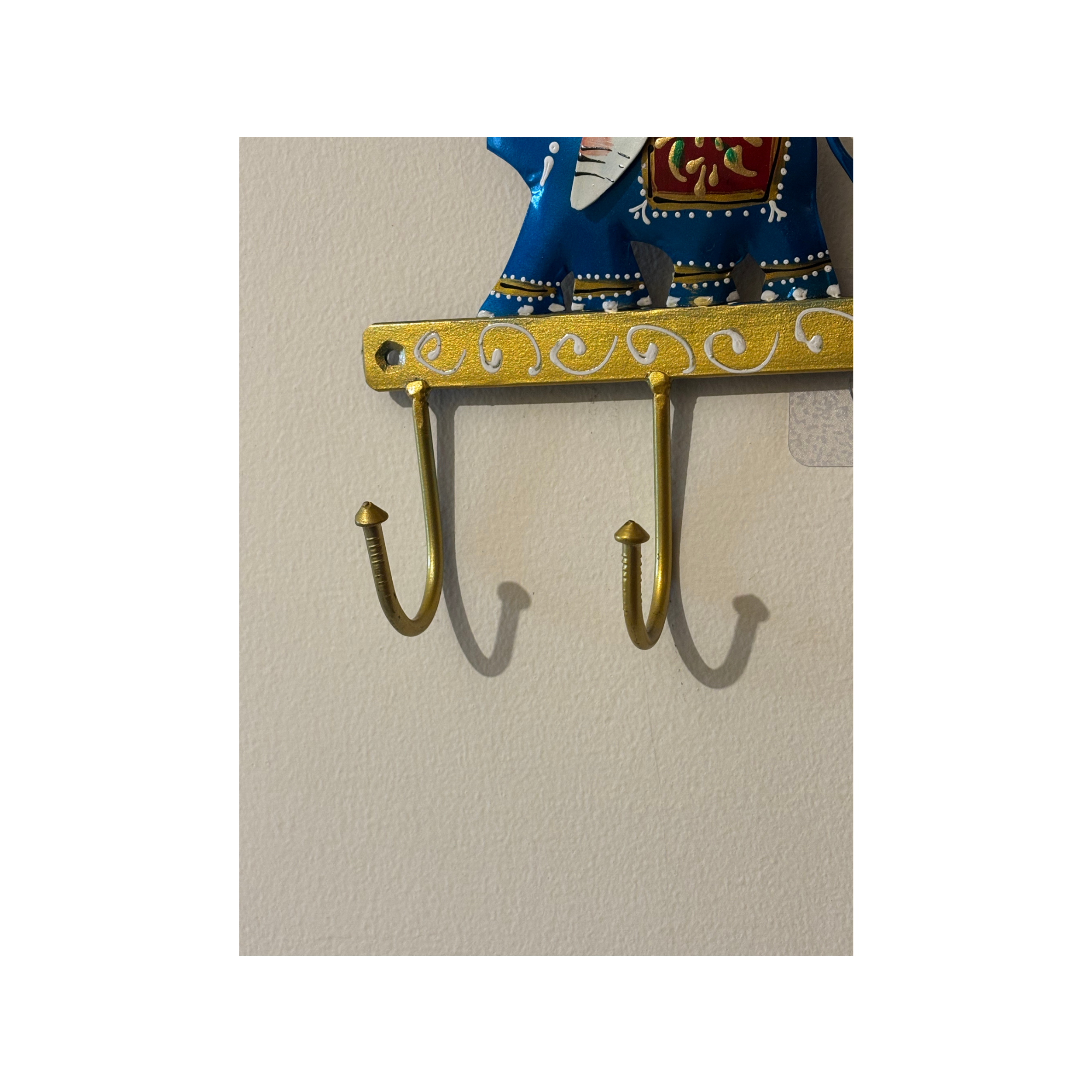 Gulabi Craft Handcrafted Blue Elephant Key Holder – Royal Metal Wall Hook for Entryway Decor & Premium Gifting