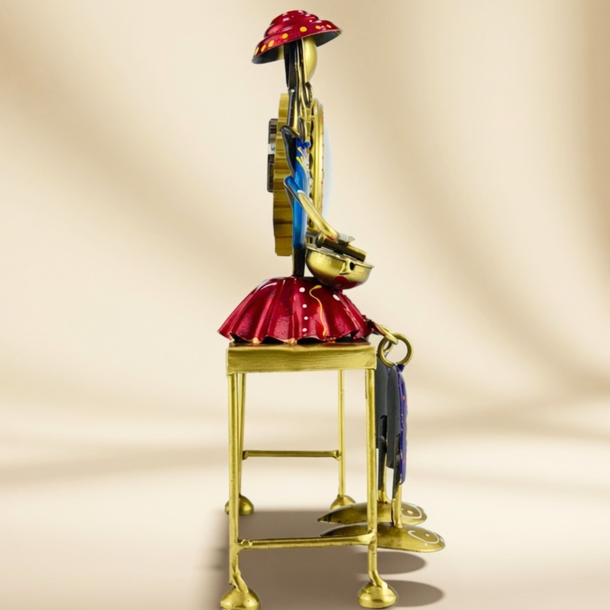Handmade Musician Lady Table Clock – Vintage Metal Desk Decor Showpiece