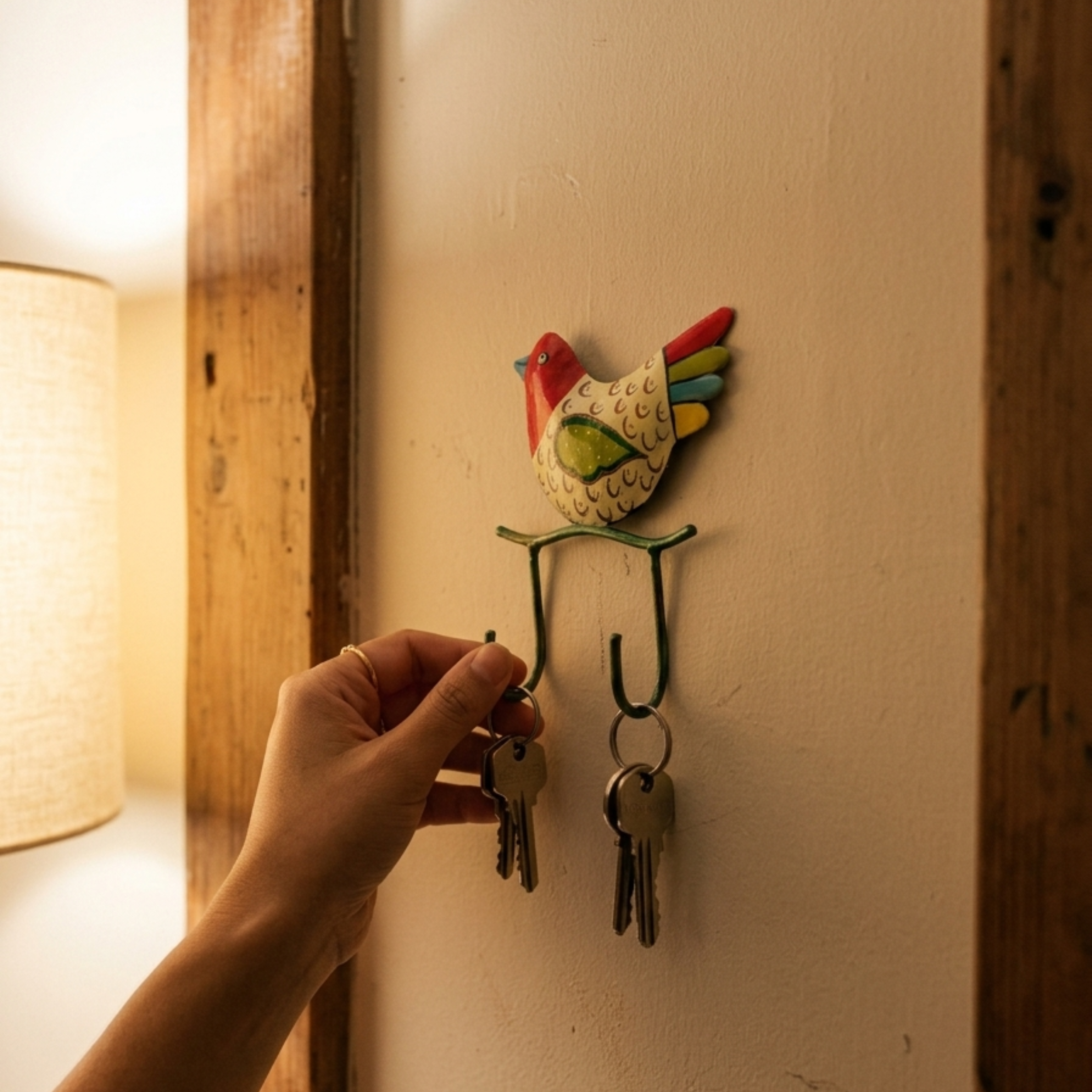 Handcrafted Multicolour Bird Key Holder – Metal Wall Hook for Entryway Decor & Gifting | Gulabi Craft