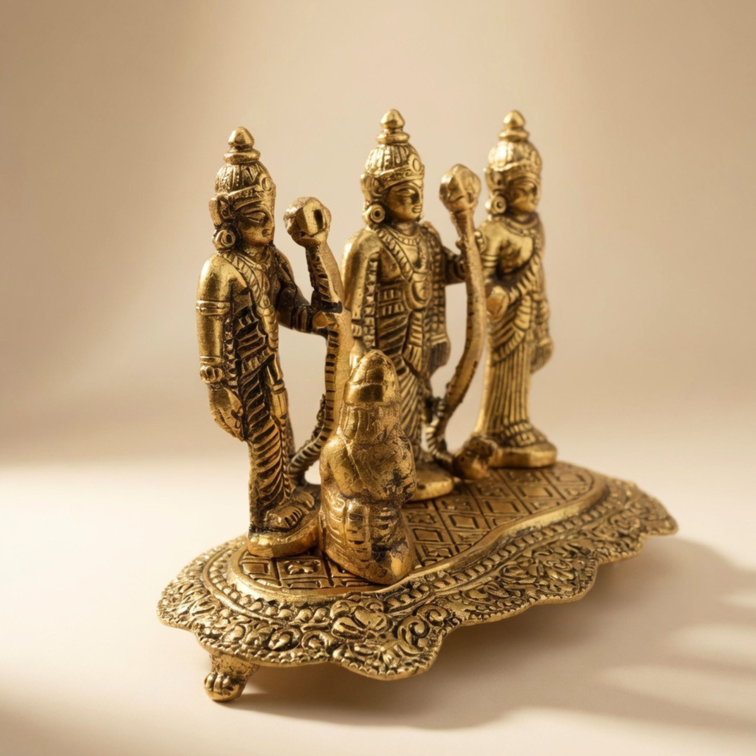 Handcrafted Ram Darbar Idol (Classic Edition) – Antique Gold Metal Statue for Pooja & Home Decor | Gulabi Craft