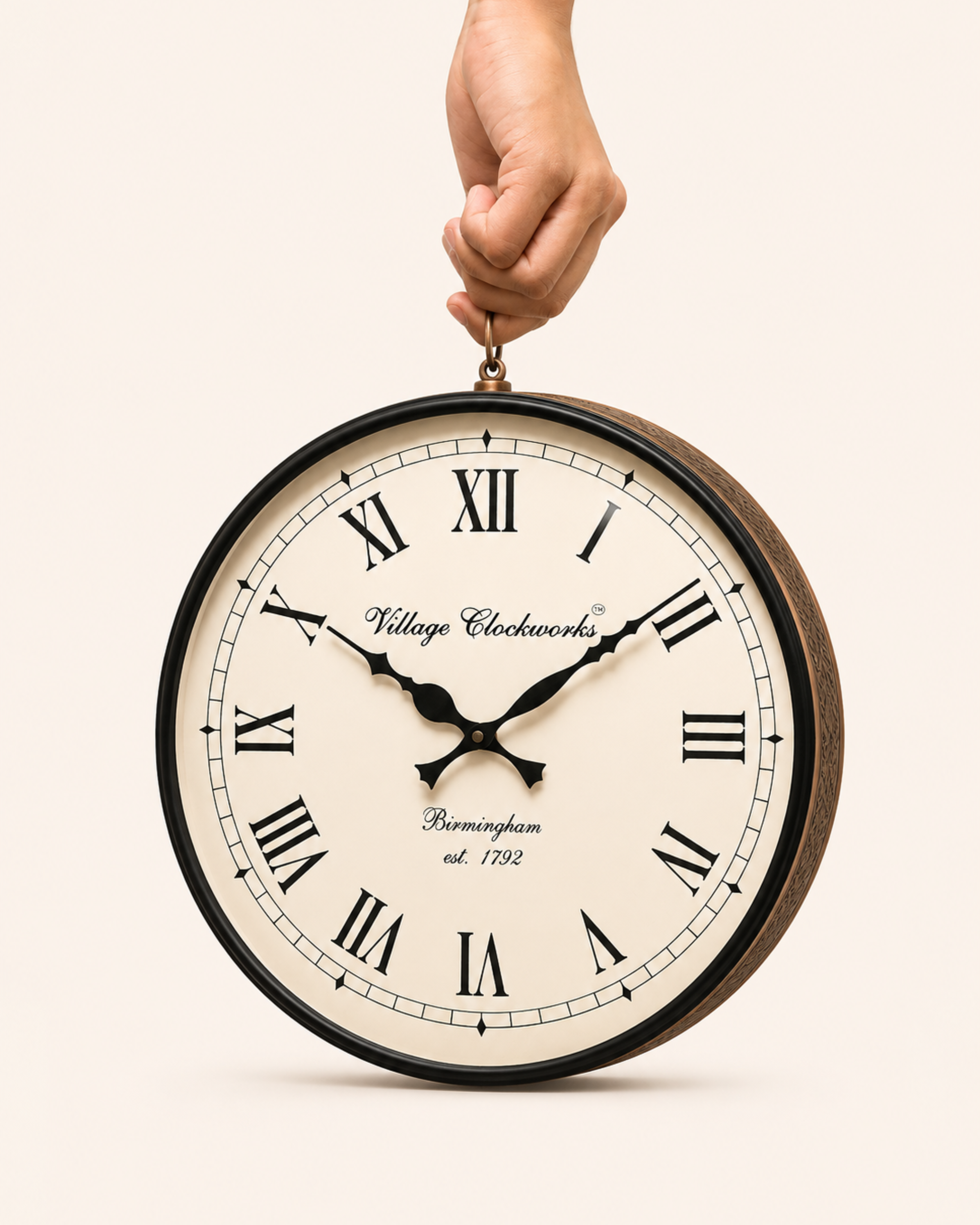 12 Inch Double Face Retro Wall Clock | Antique Embossed Metal Silent Station Clock for Living Room | Gulabi Craft