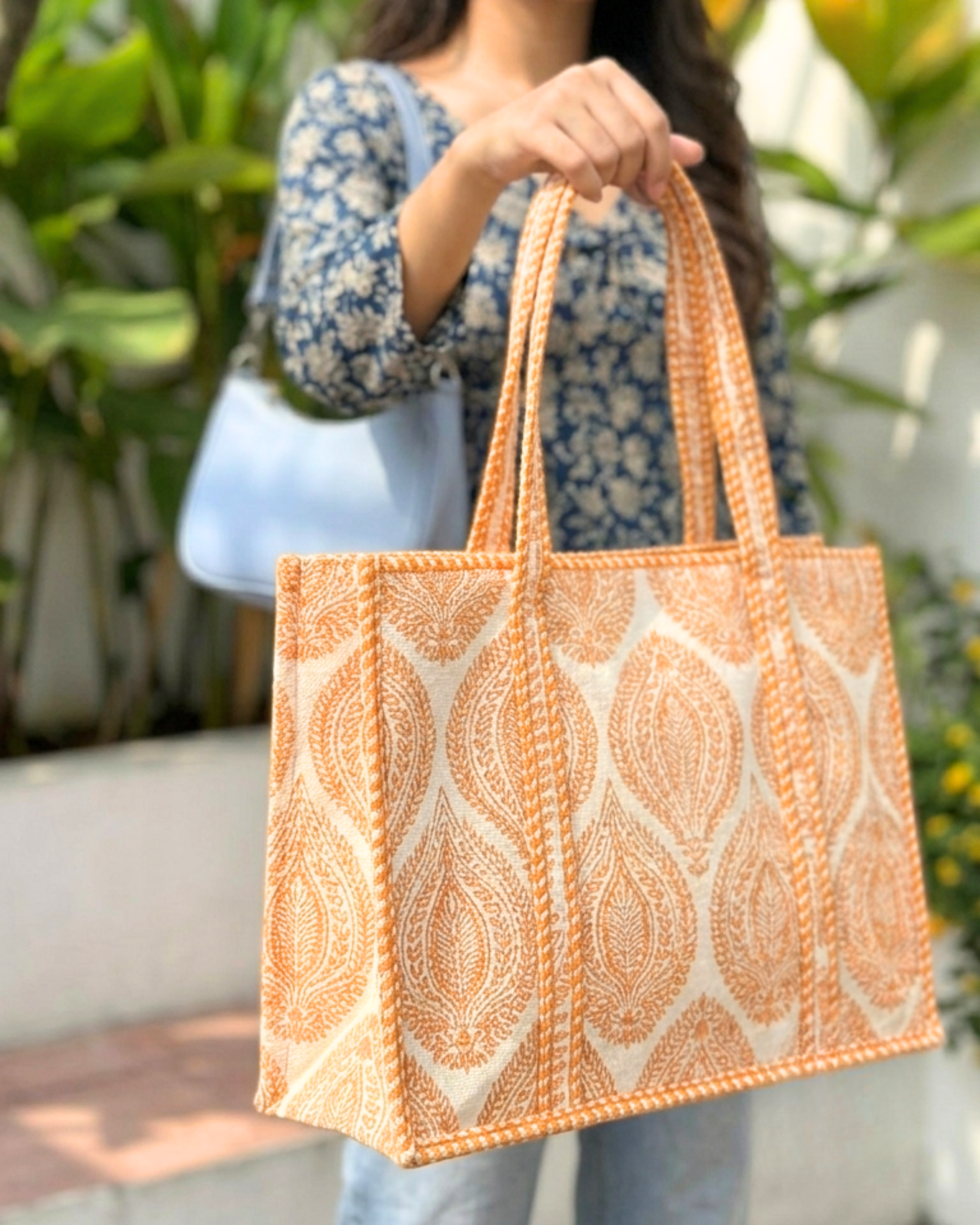 Saffron Leaf Tote Bag & Red Gingham Toiletry Pouch Gift Set | 4-Piece Quilted Cotton Travel Combo