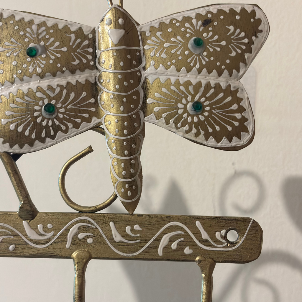 Gulabi Craft Handcrafted Butterfly Key Holder – Antique Gold Metal Wall Hook for Entryway Decor &amp; Gifting