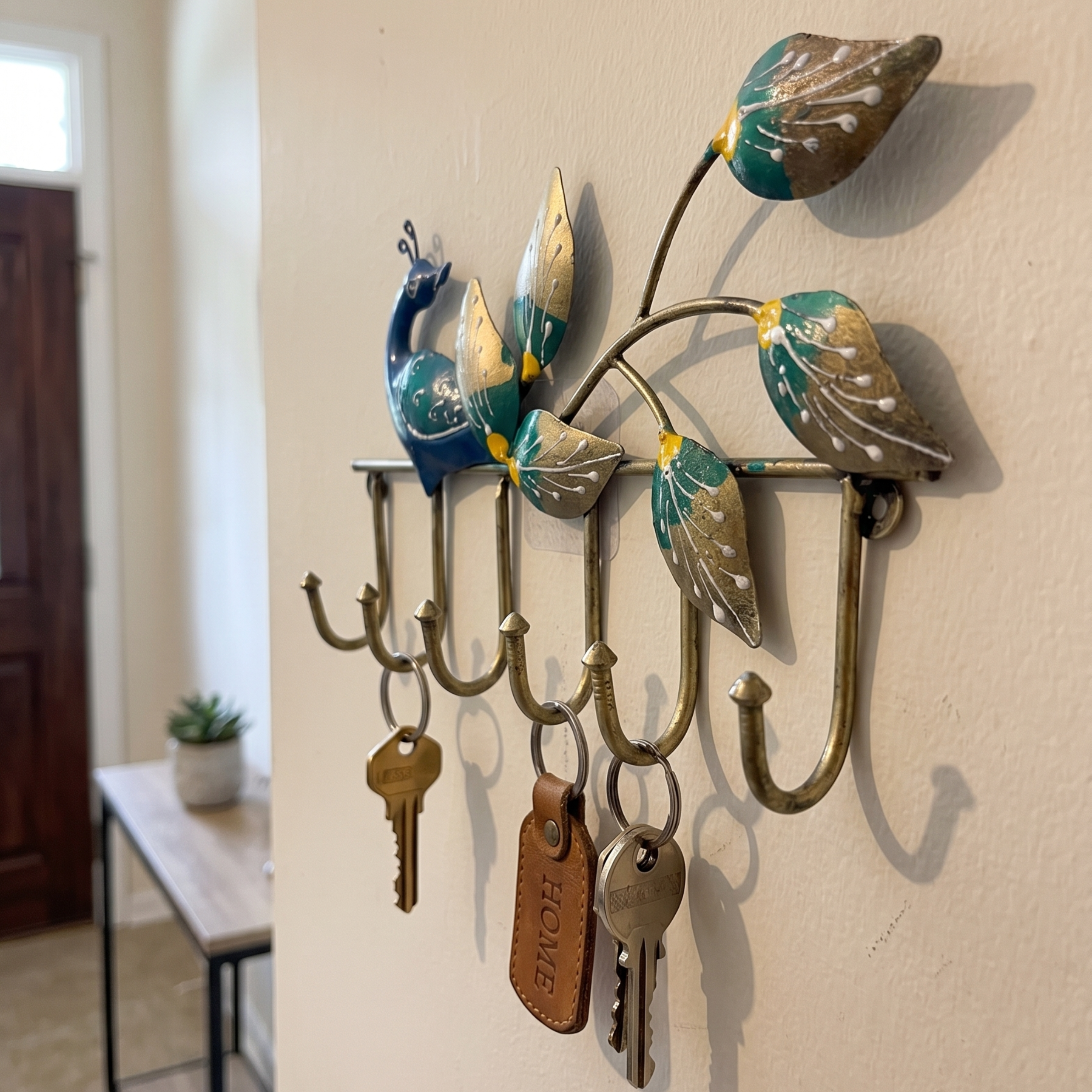 Handcrafted Peacock Key Holder – Metal Wall Hook for Entryway Decor & Premium Gifting | Gulabi Craft