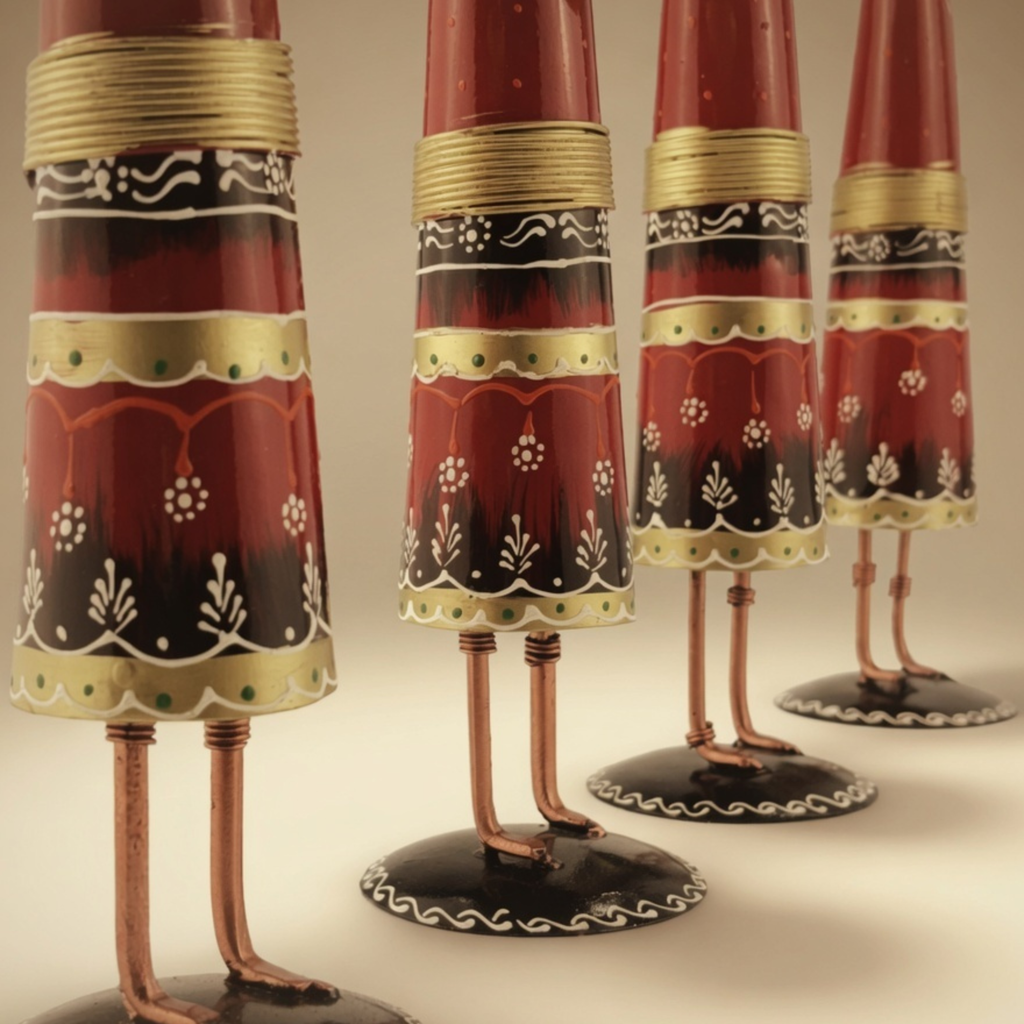 Handmade Tribal Lady Figurines Set – Metal Rajasthani Ethnic Home Decor (4 pcs)