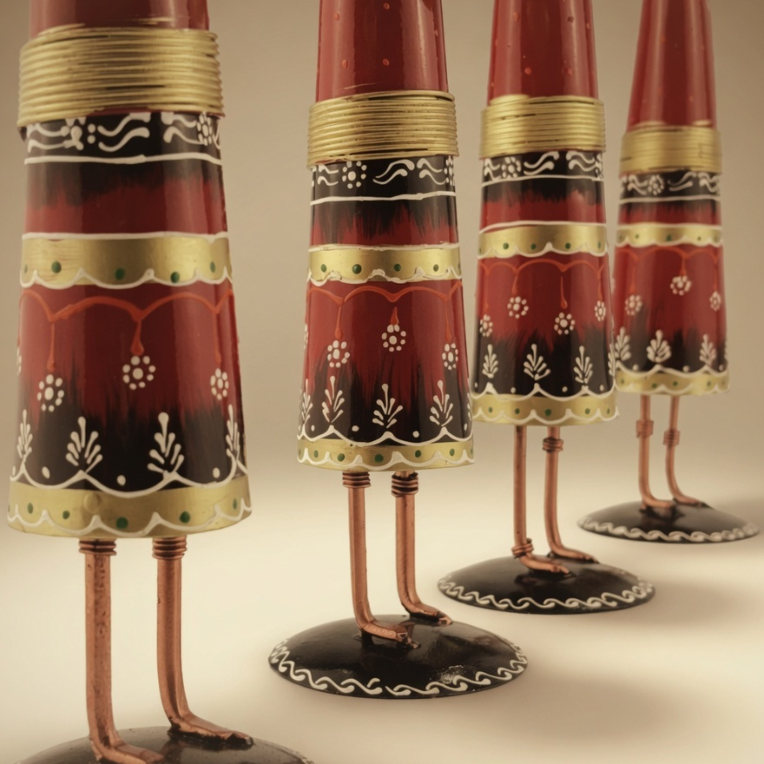 Handmade Tribal Lady Figurines Set – Metal Rajasthani Ethnic Home Decor (4 pcs)