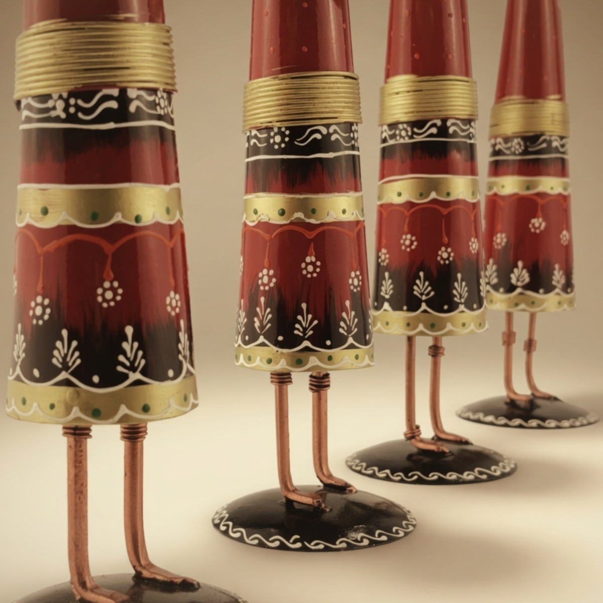 Handmade Tribal Lady Figurines Set – Metal Rajasthani Ethnic Home Decor (4 pcs)