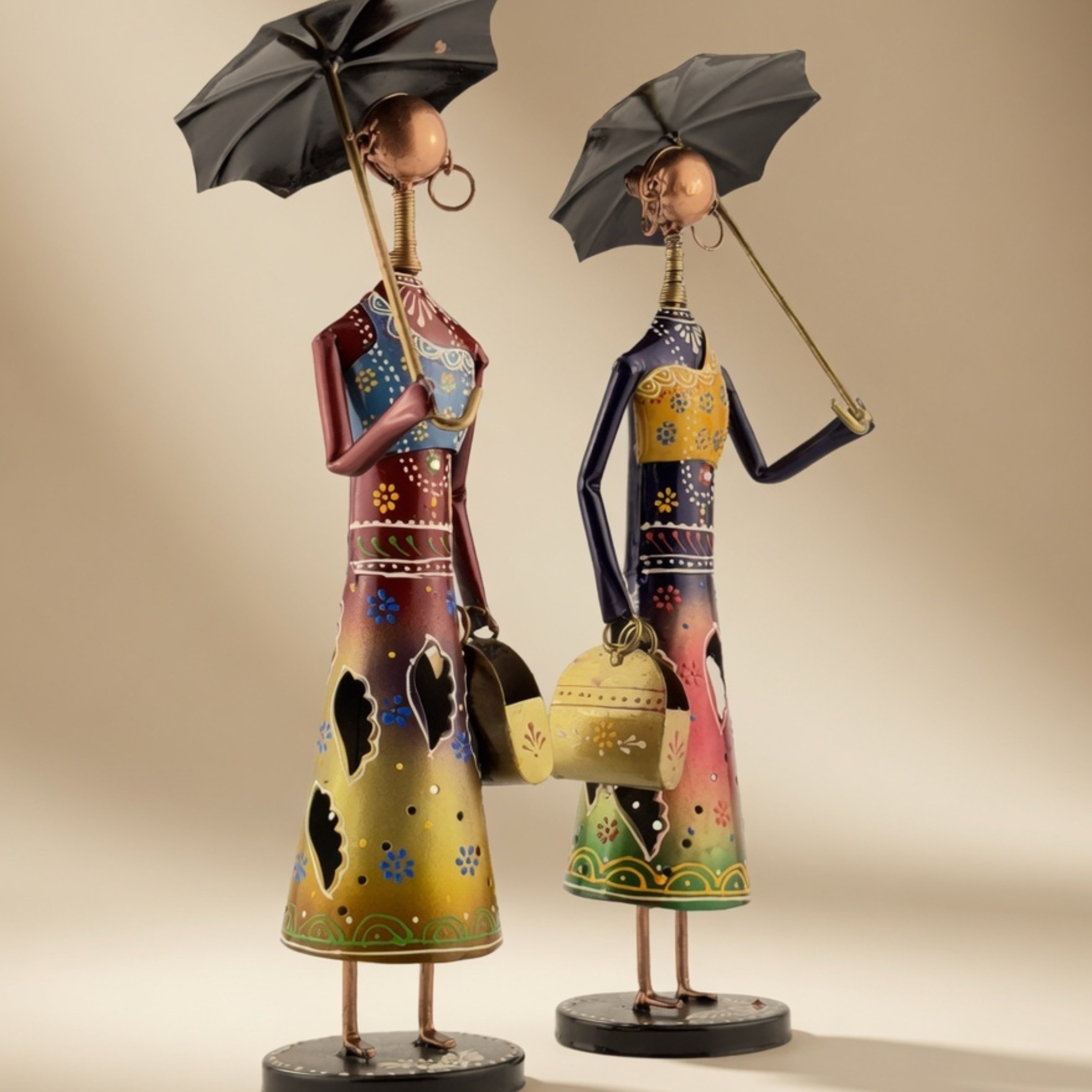Handmade Metal Couple Showpiece Set – Tribal Home Decor Figurines