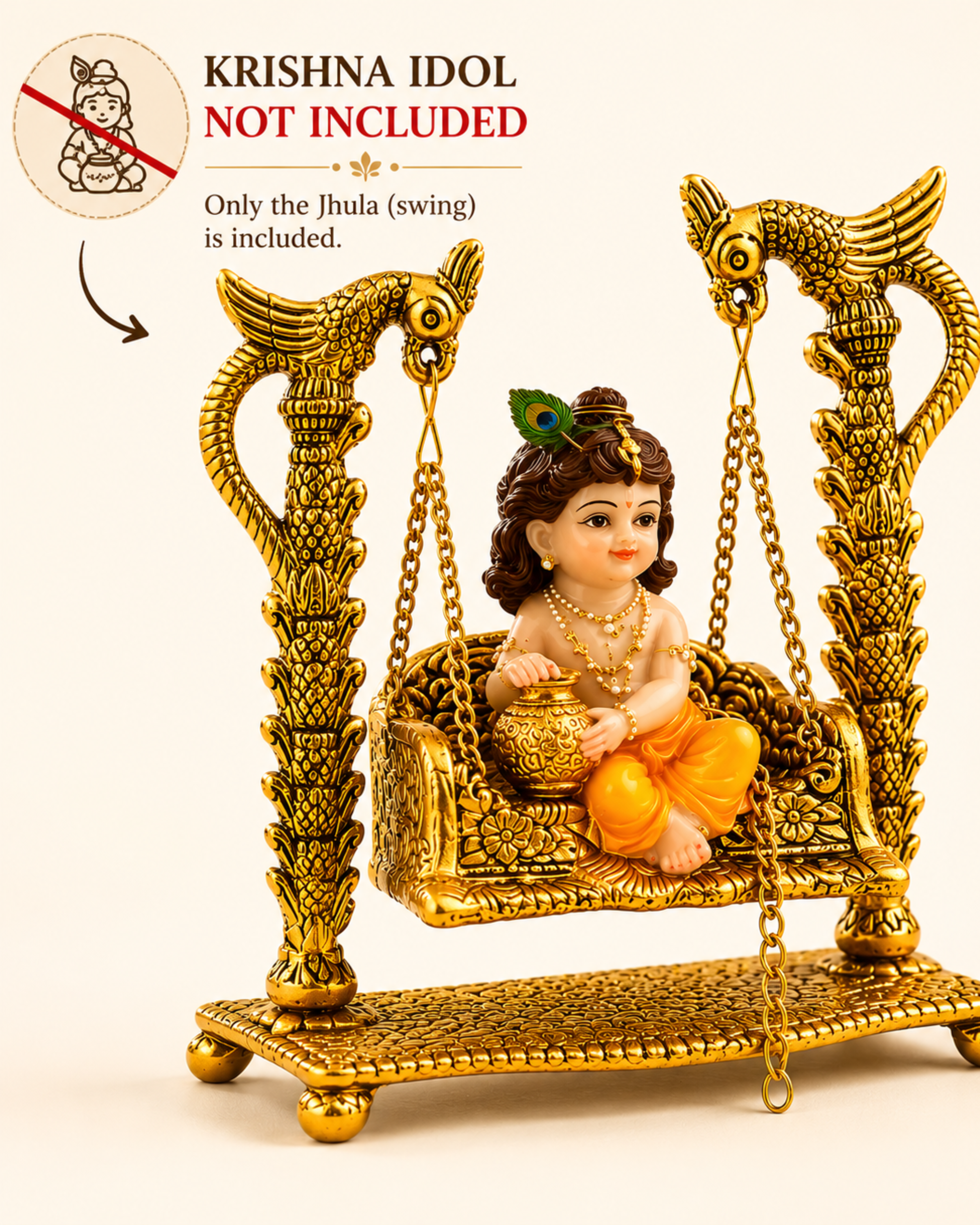 Gulabi Craft Handcrafted Parrot Krishna Jhula – Golden Laddu Gopal Swing Idol for Pooja Decor & Premium Gift Item