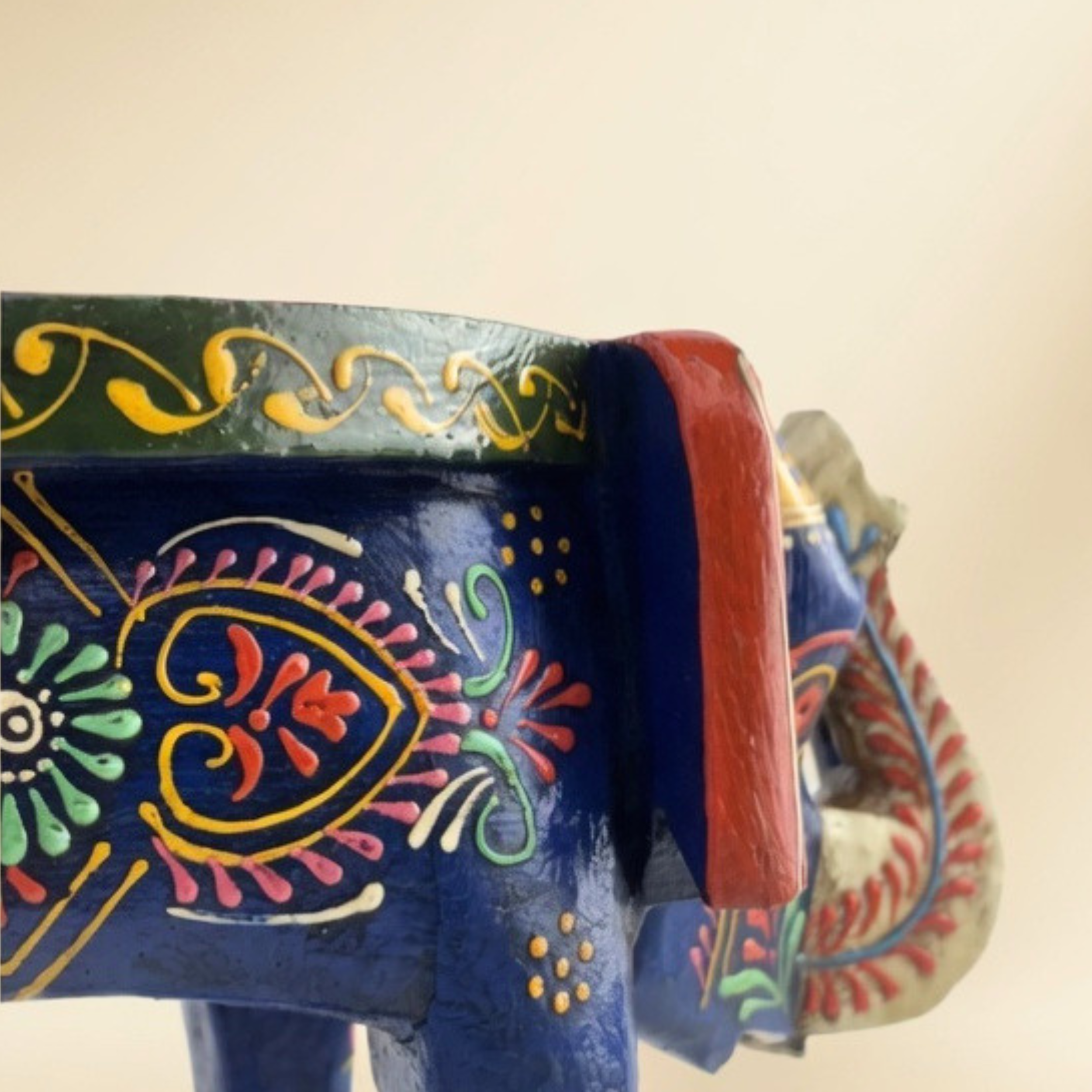 Gulabi Craft Handcrafted Blue Wooden Elephant Stool (8-Inch) – Royal Rajasthani Painted Decorative Side Table &amp; Accent Piece