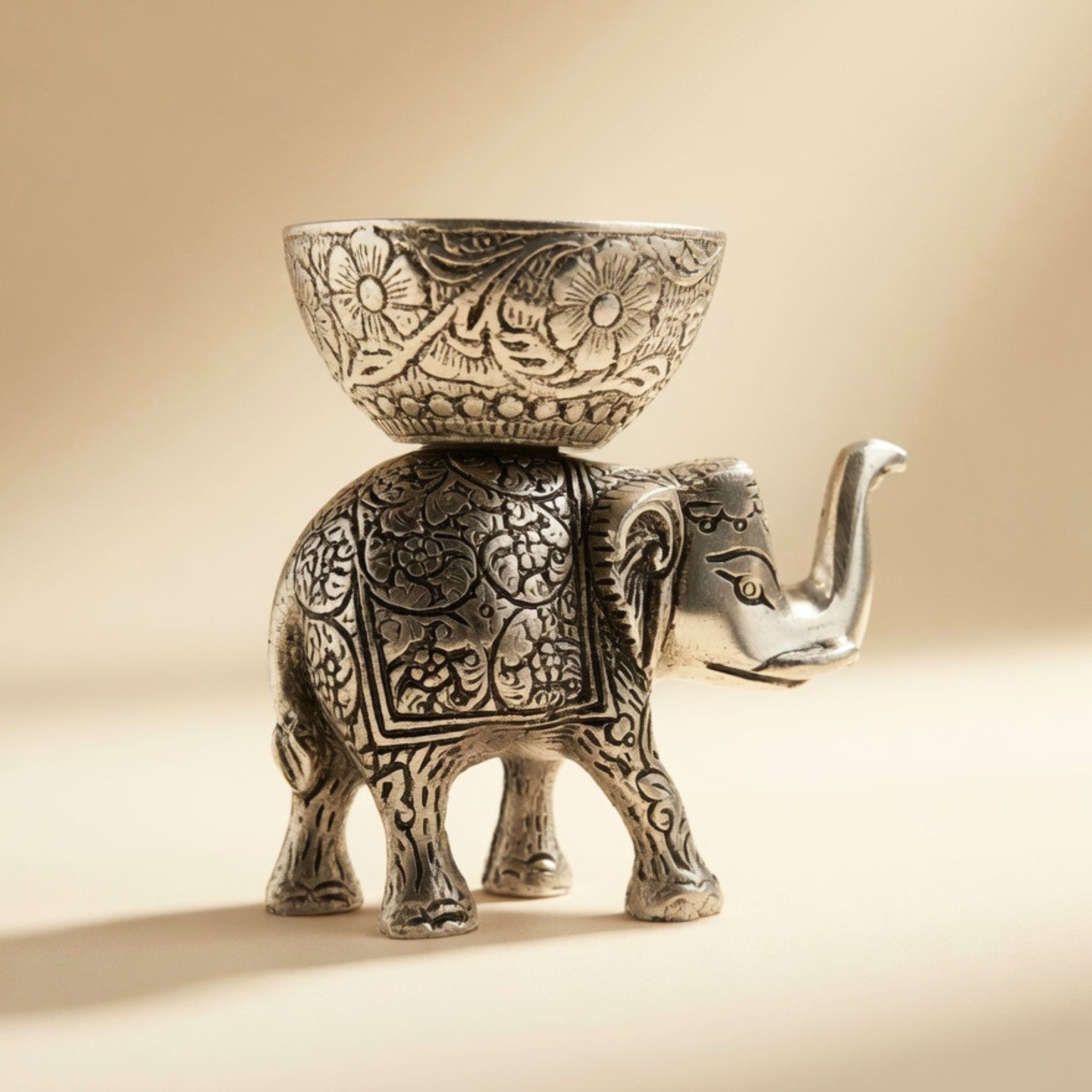 Handcrafted Silver Elephant Dry Fruit Bowl Set – Antique Serving Set for Table Decor & Premium Gifting | Gulabi Craft
