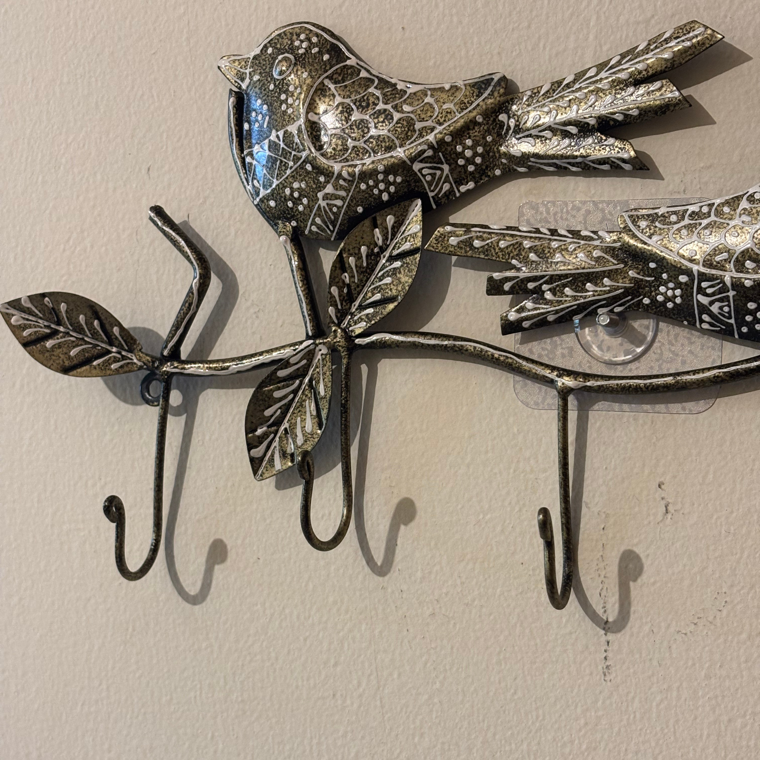 Gulabi Craft Handcrafted 2 Bird Key Holder – Antique Silver Metal Wall Hook for Entryway Decor &amp; Housewarming Gifts