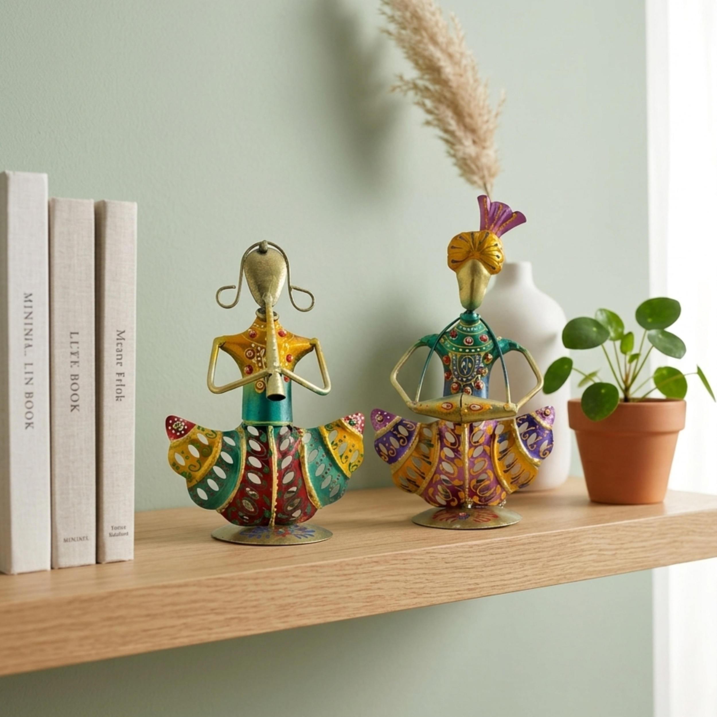 Handmade Metal Musician Figurine Set – Traditional Home Decor