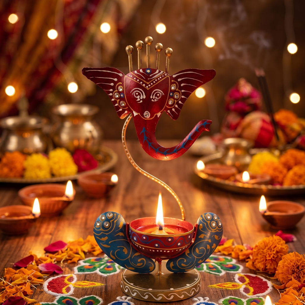 Handmade Metal Elephant Diya Holder – Traditional Home Decor