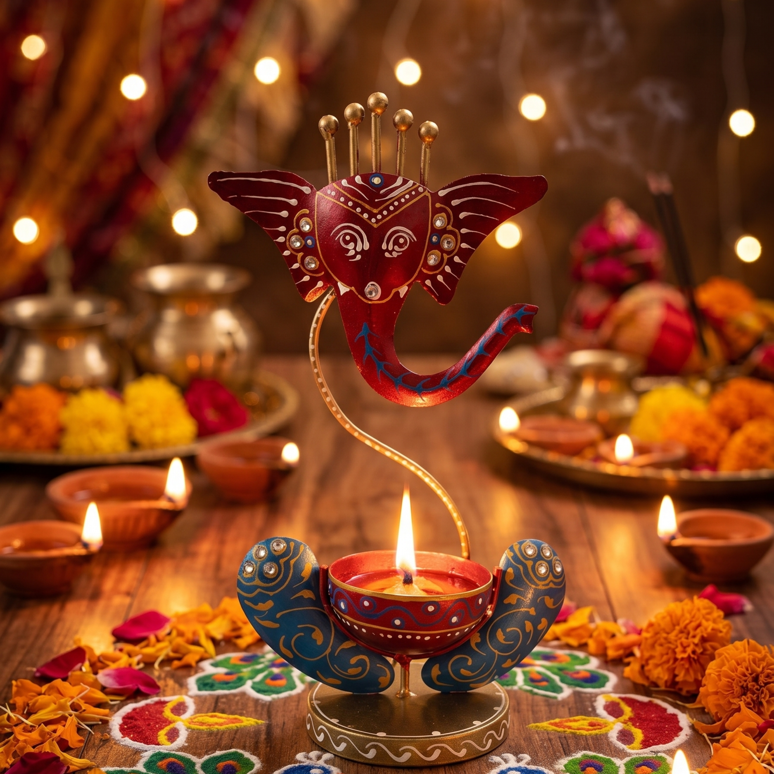 Handmade Metal Elephant Diya Holder – Traditional Home Decor