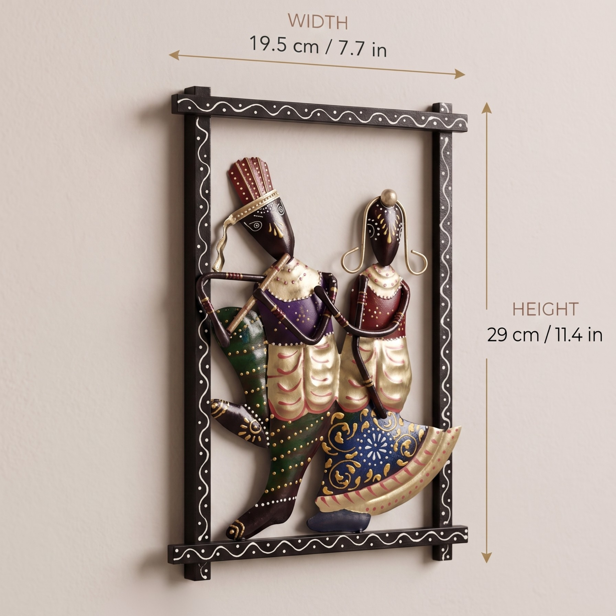 Handcrafted Radha Krishna Wall Frame – Tribal Metal Wall Art for Home Decor & Gifting | Gulabi Craft