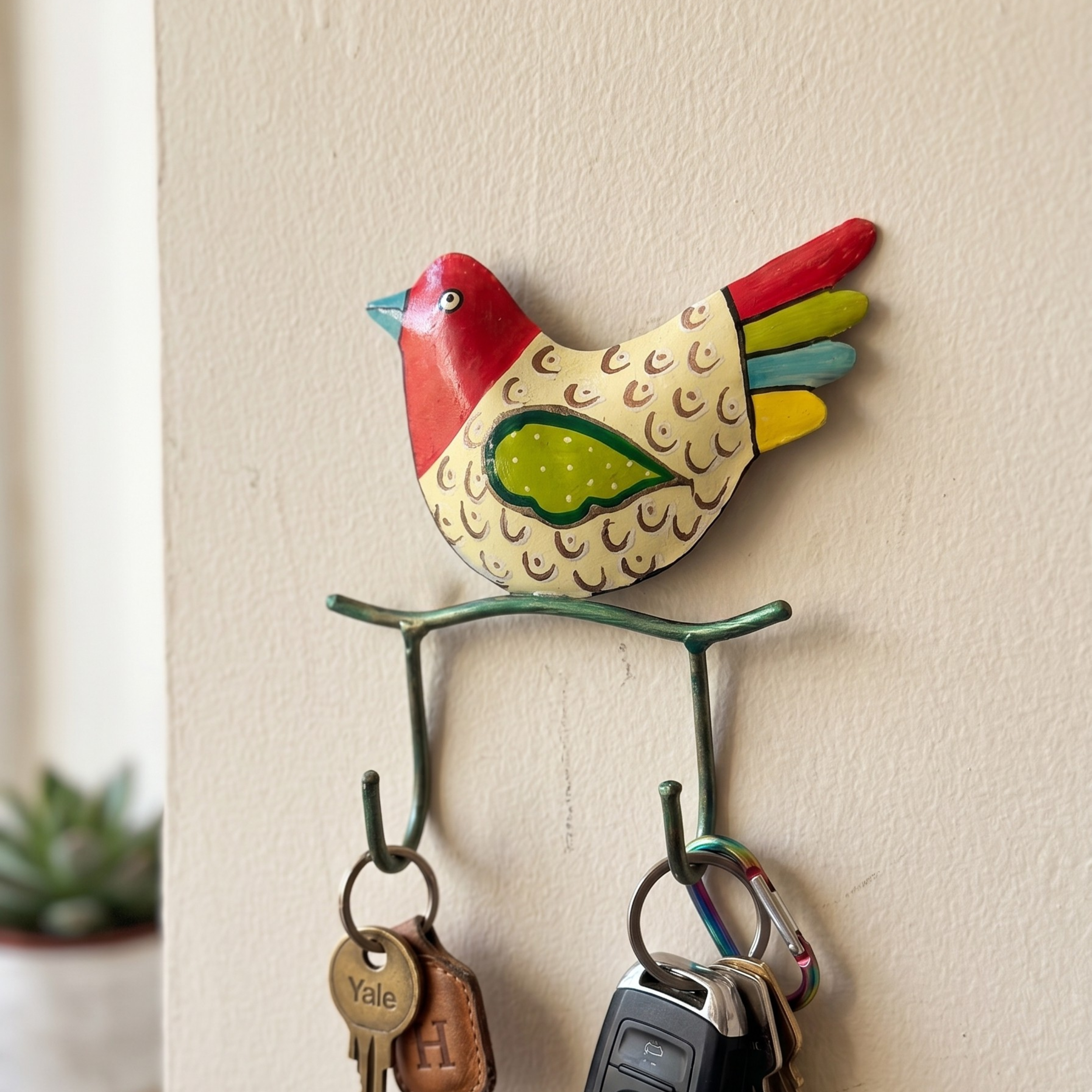 Handcrafted Multicolour Bird Key Holder – Metal Wall Hook for Entryway Decor & Gifting | Gulabi Craft