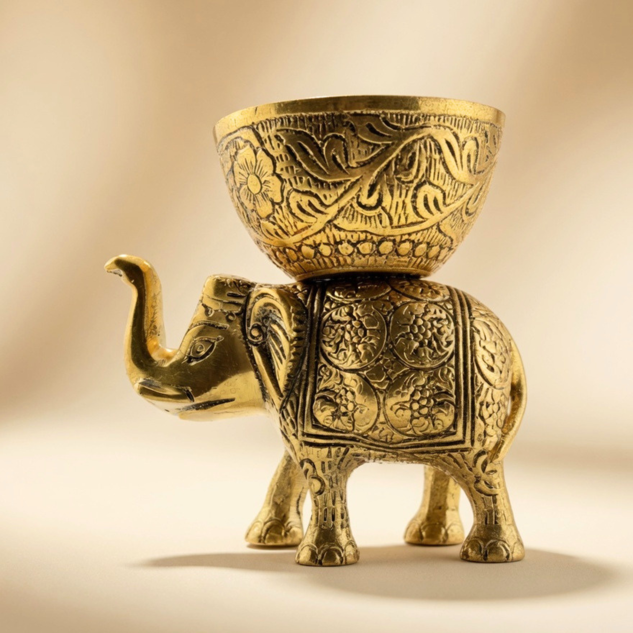 Gulabi Craft Handcrafted Golden Elephant Serving Bowl – Premium Metal Dry Fruit Holder & Royal Table Decor