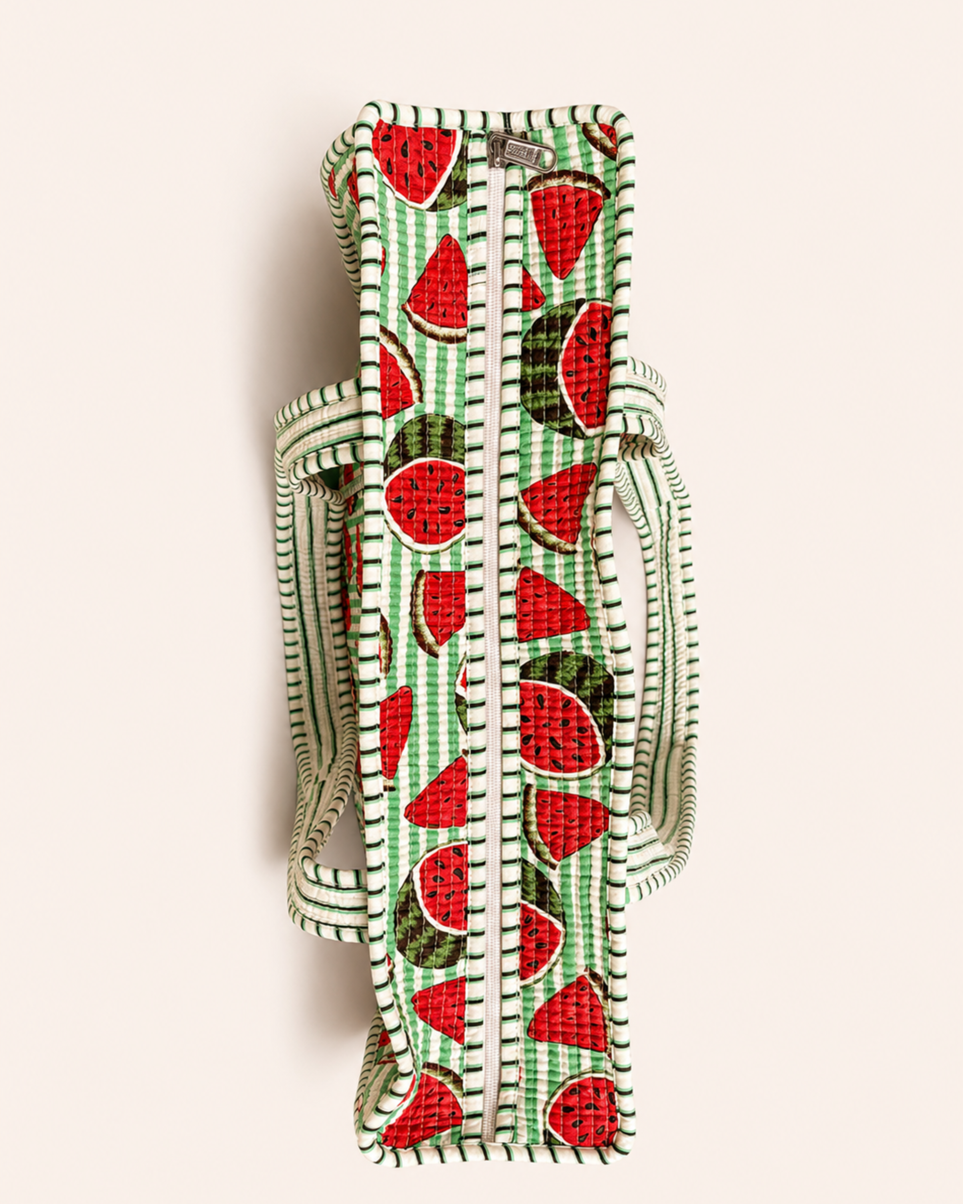 Mint Green Watermelon Quilted Canvas Tote Bag | Handcrafted Cotton Shoulder Bag with Inner Pocket