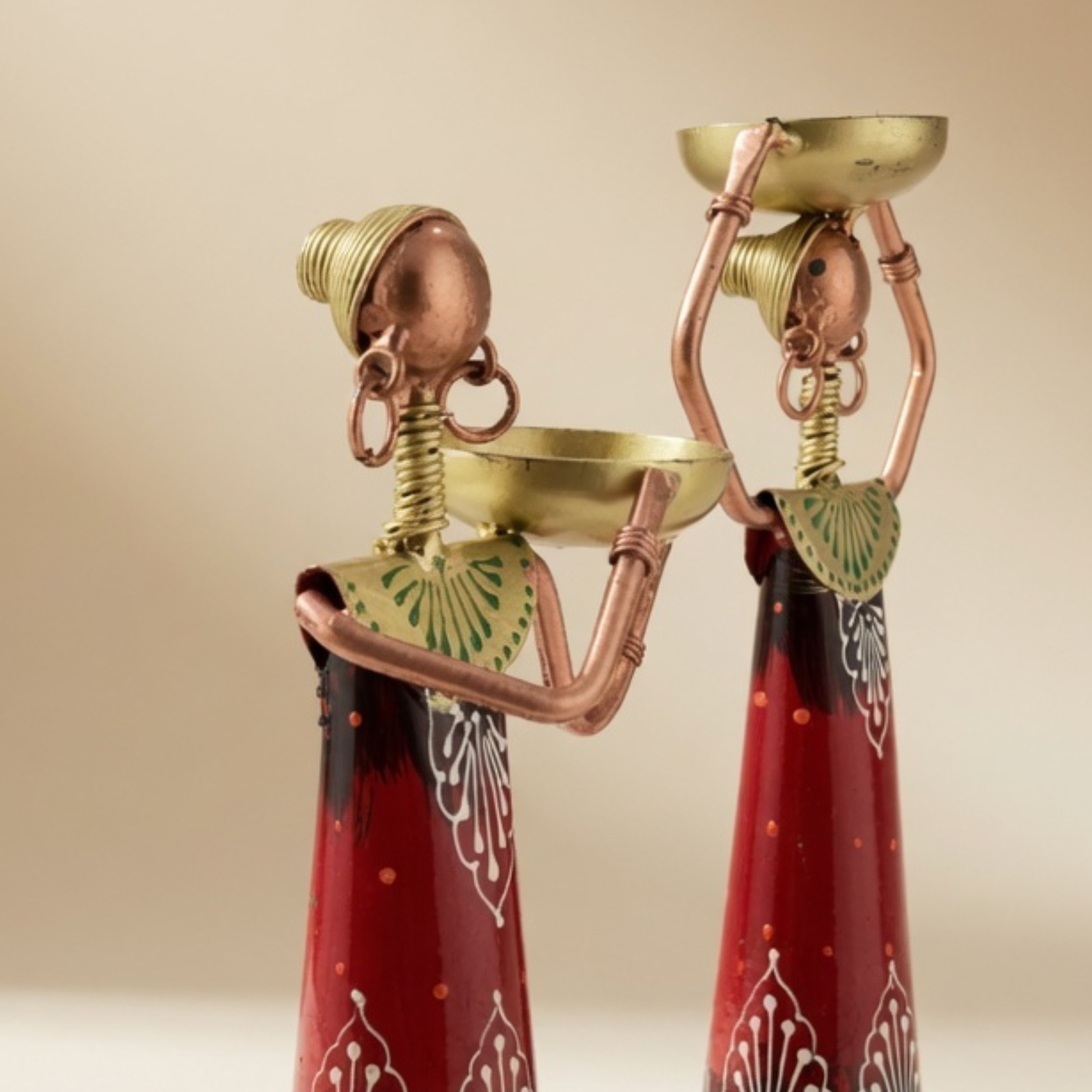 Handmade Tribal Lady Figurines Set – Metal Rajasthani Ethnic Home Decor (4 pcs)