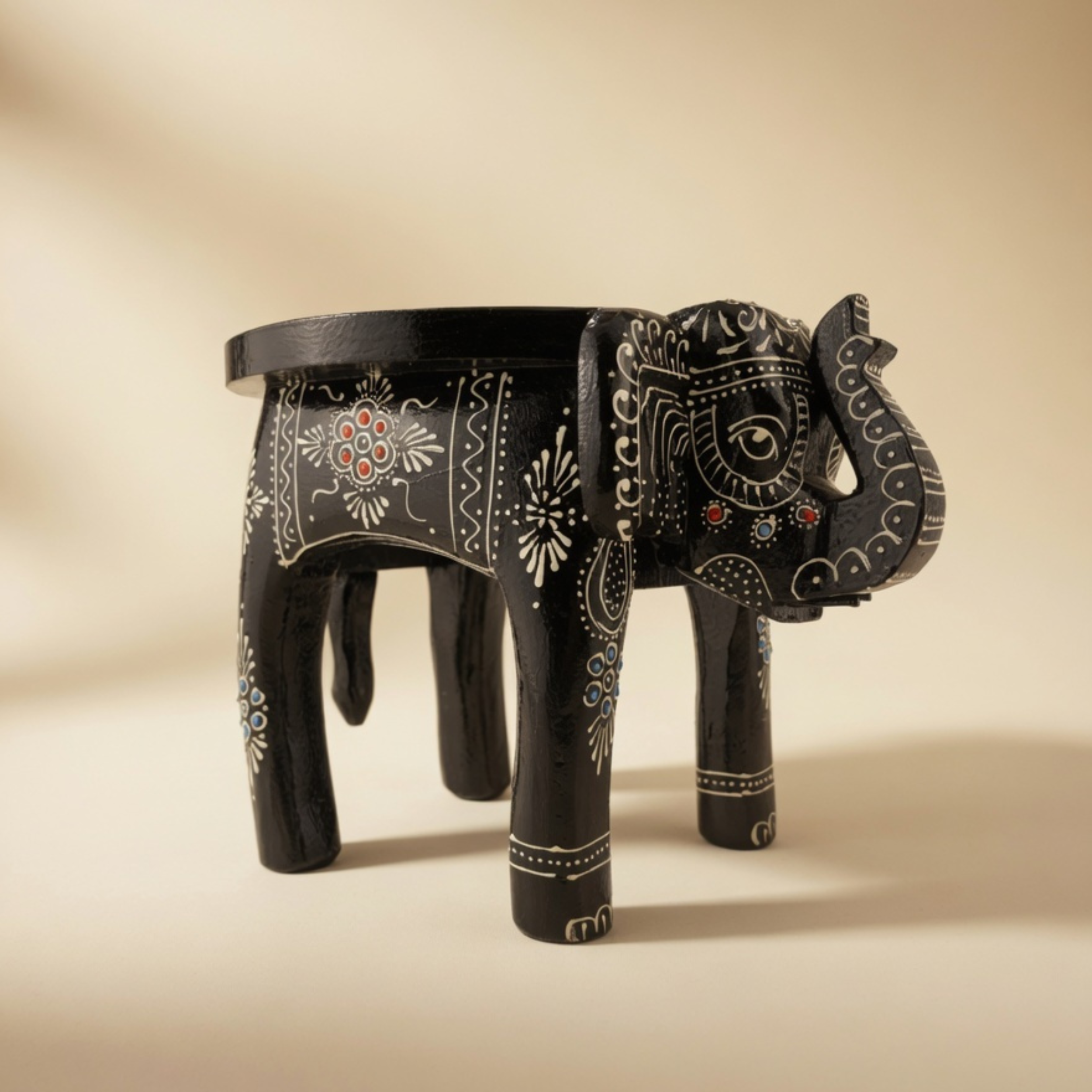 Gulabi Craft Handcrafted Wooden Elephant Stool (8-Inch) – Traditional Indian Painted Decorative Accent & Side Table