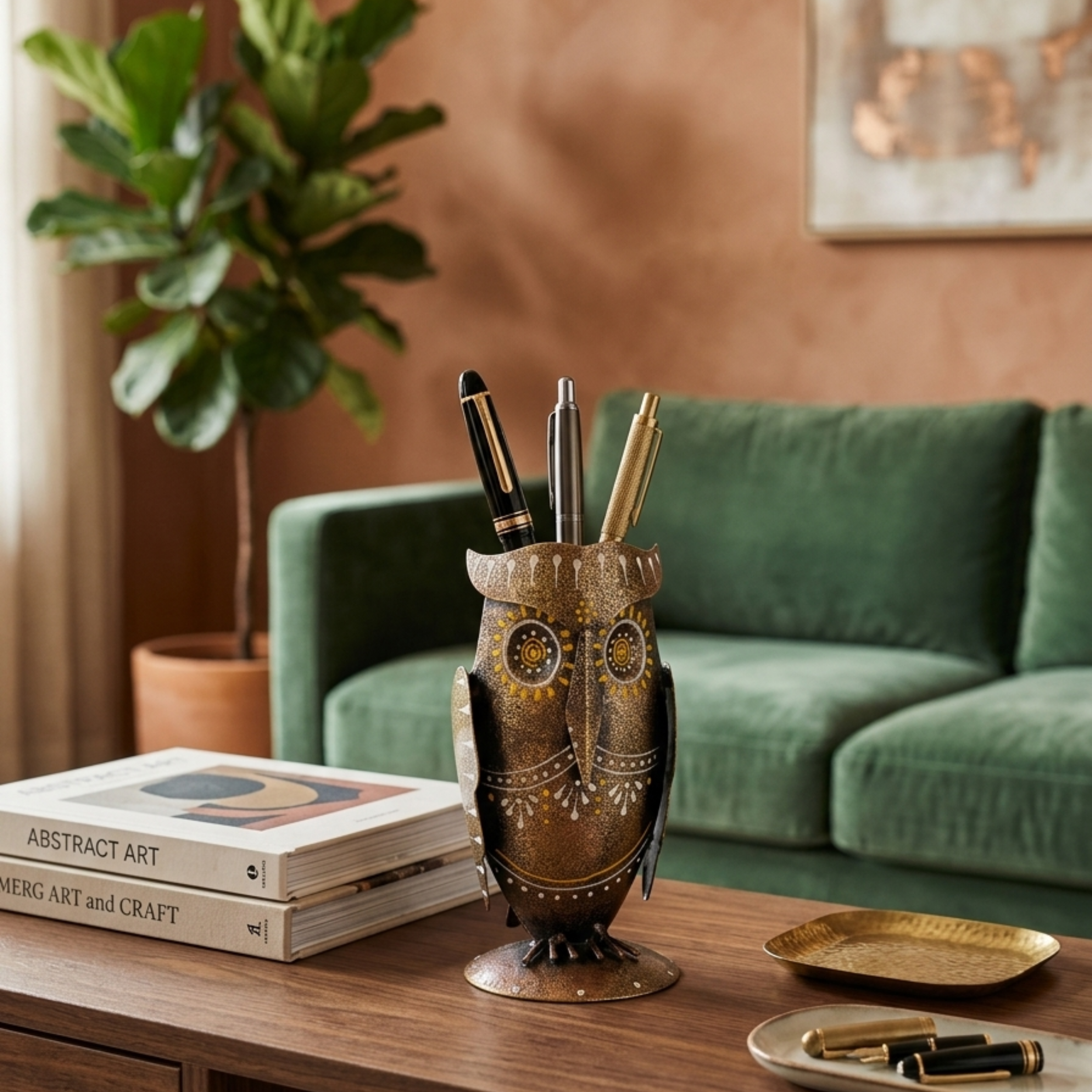 Handmade Metal Owl Pen Stand – Decorative Desk Organizer | Unique Office Decor