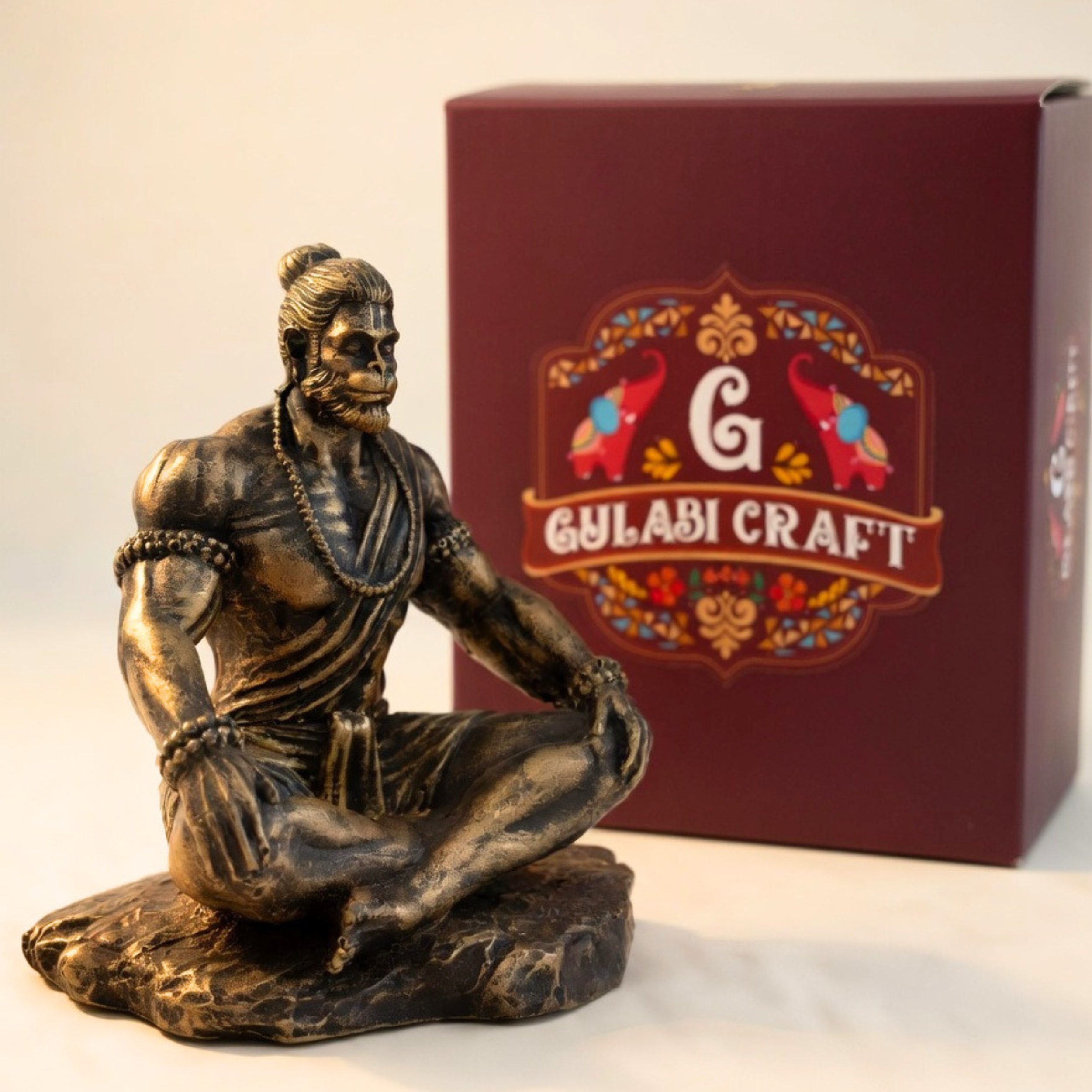 Meditating Hanuman Idol Statue – Spiritual Resin Home Decor